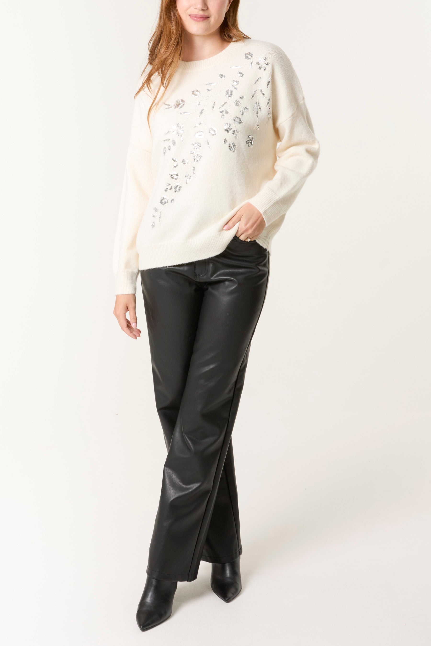 Sequin Embellished Leaf Jumper