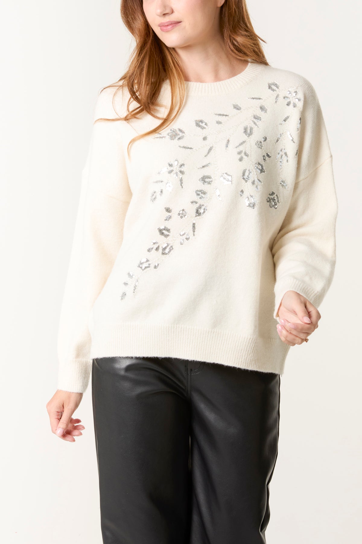 Sequin Embellished Leaf Jumper