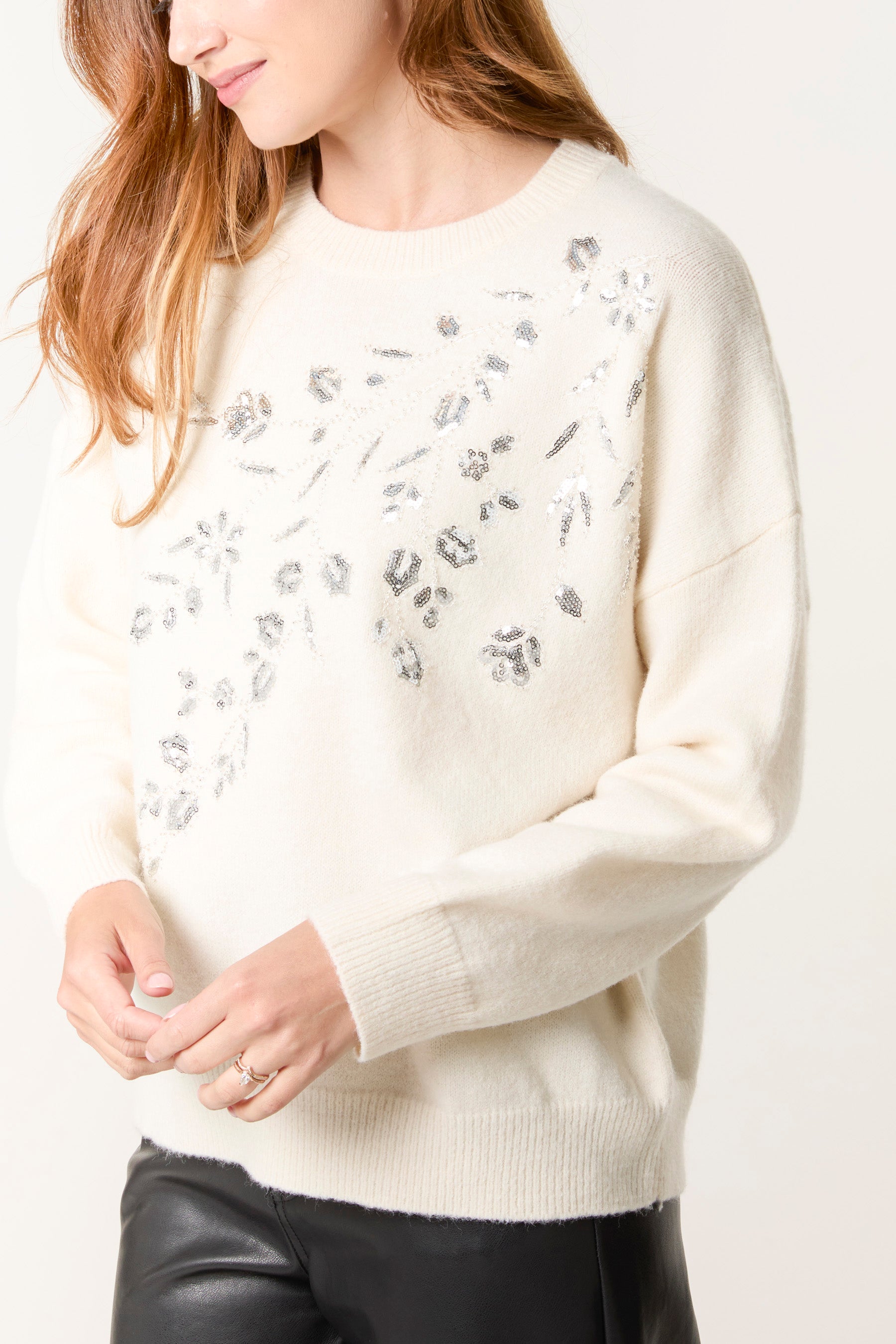 Sequin Embellished Leaf Jumper