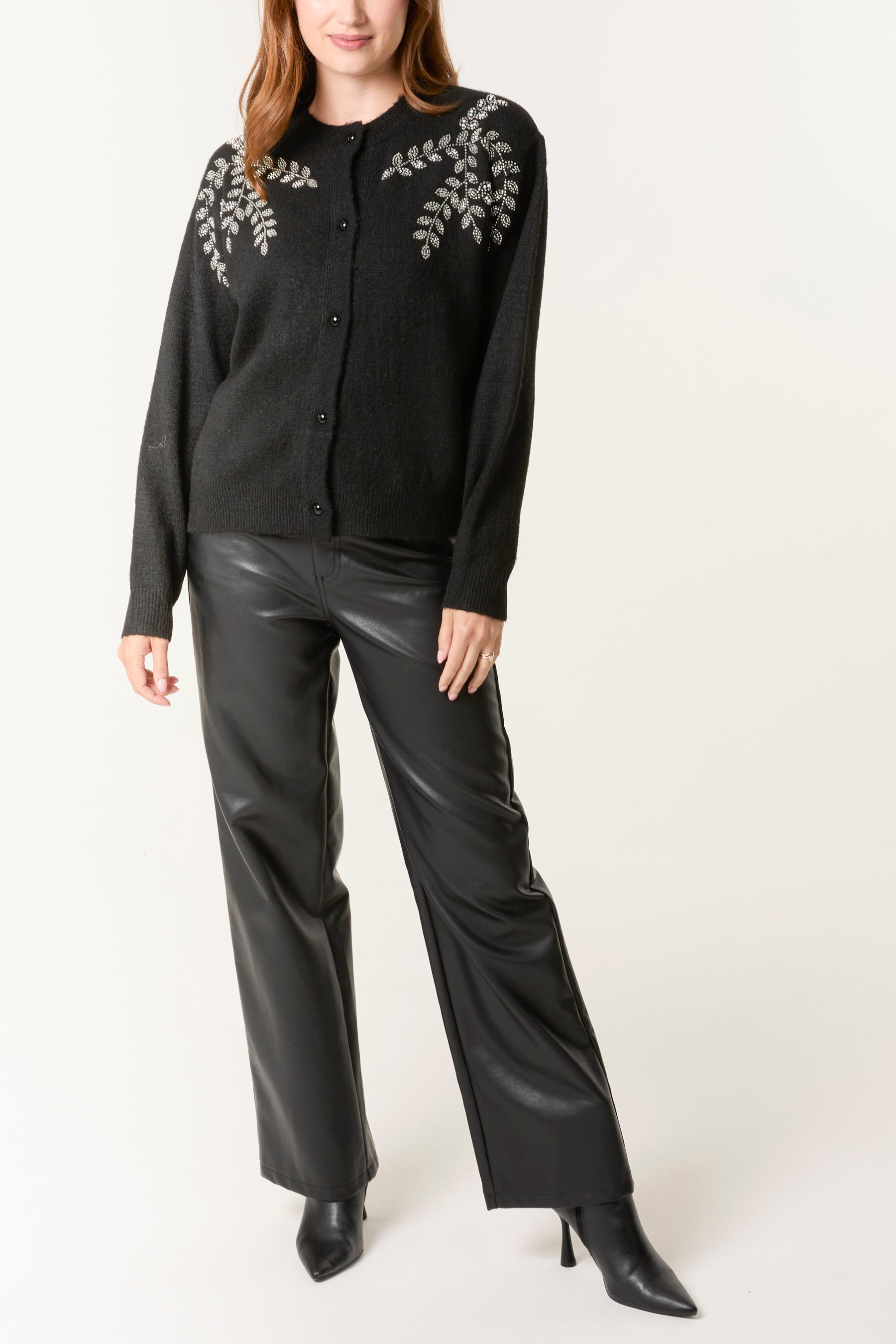 Embellished Leaf Knit Cardigan
