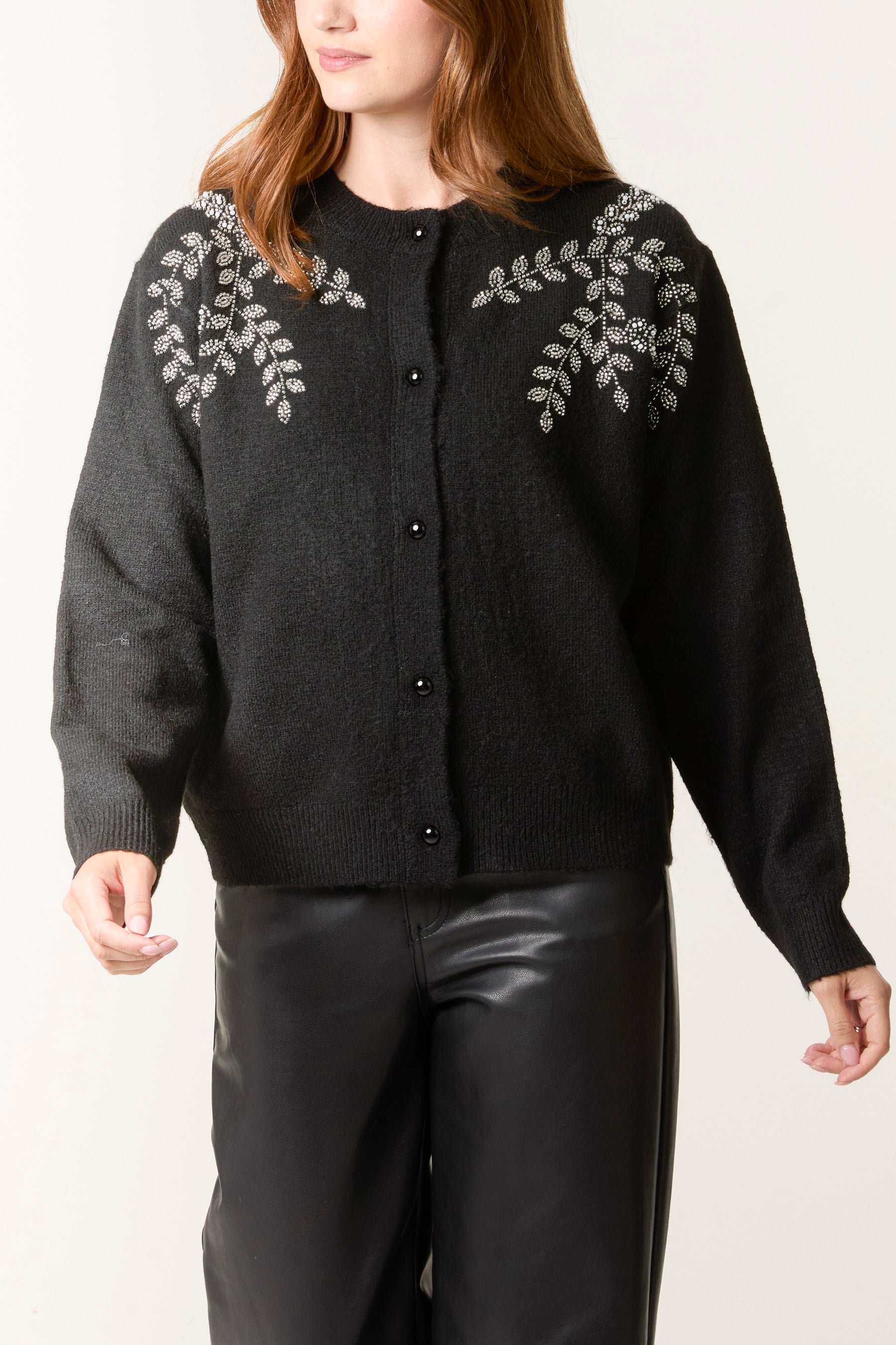 Embellished Leaf Knit Cardigan