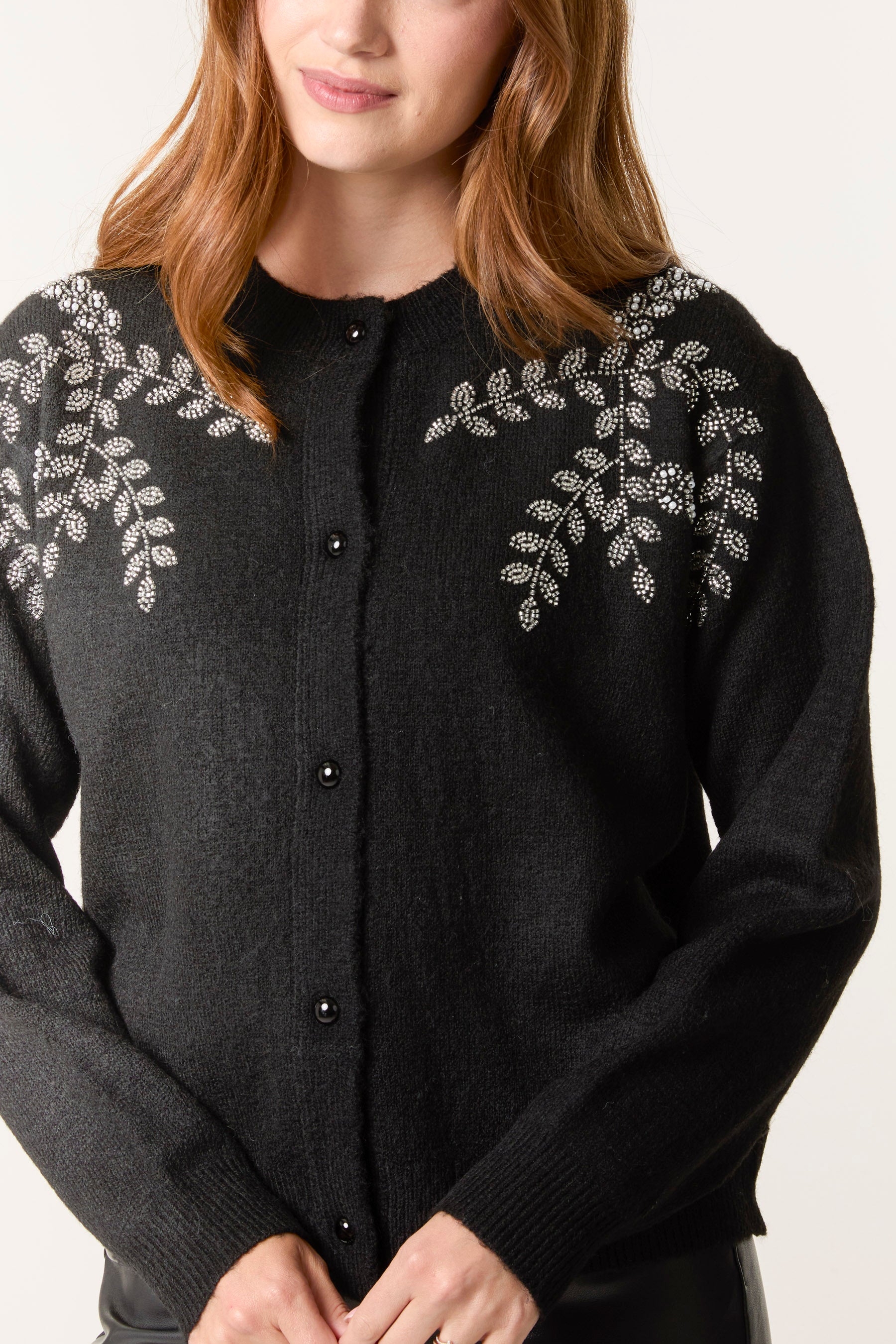 Embellished Leaf Knit Cardigan