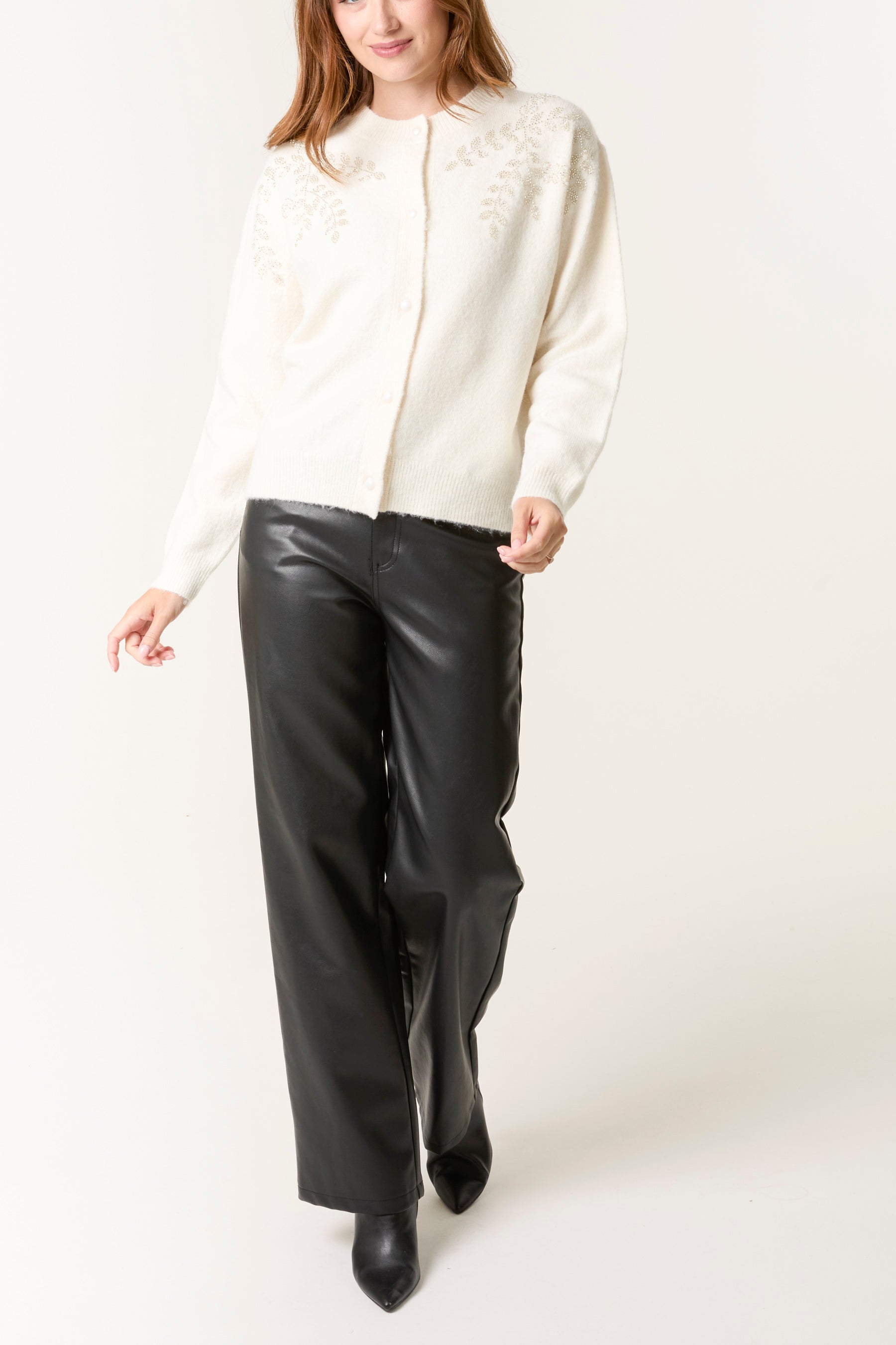Embellished Leaf Knit Cardigan