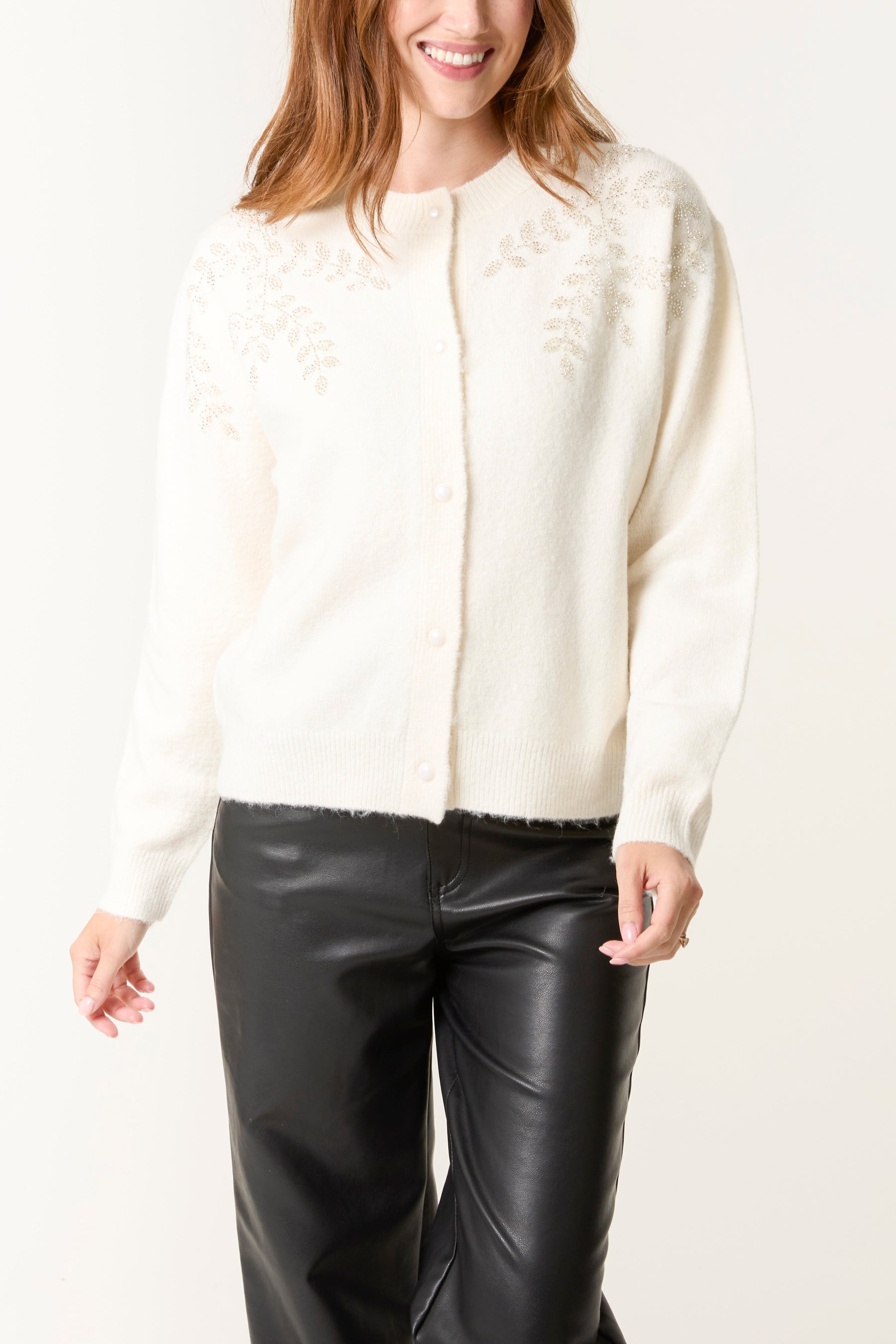 Embellished Leaf Knit Cardigan