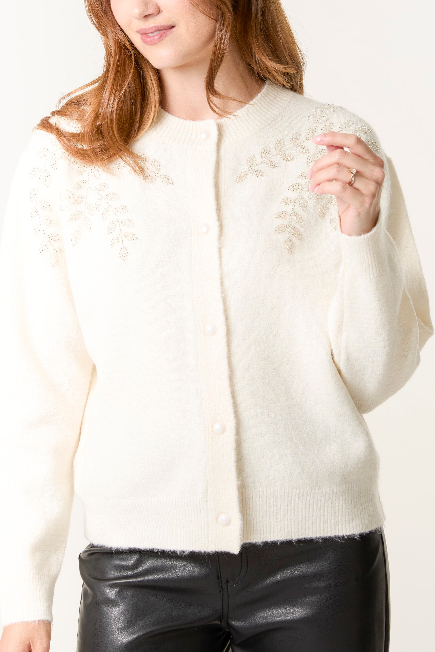 Embellished Leaf Knit Cardigan