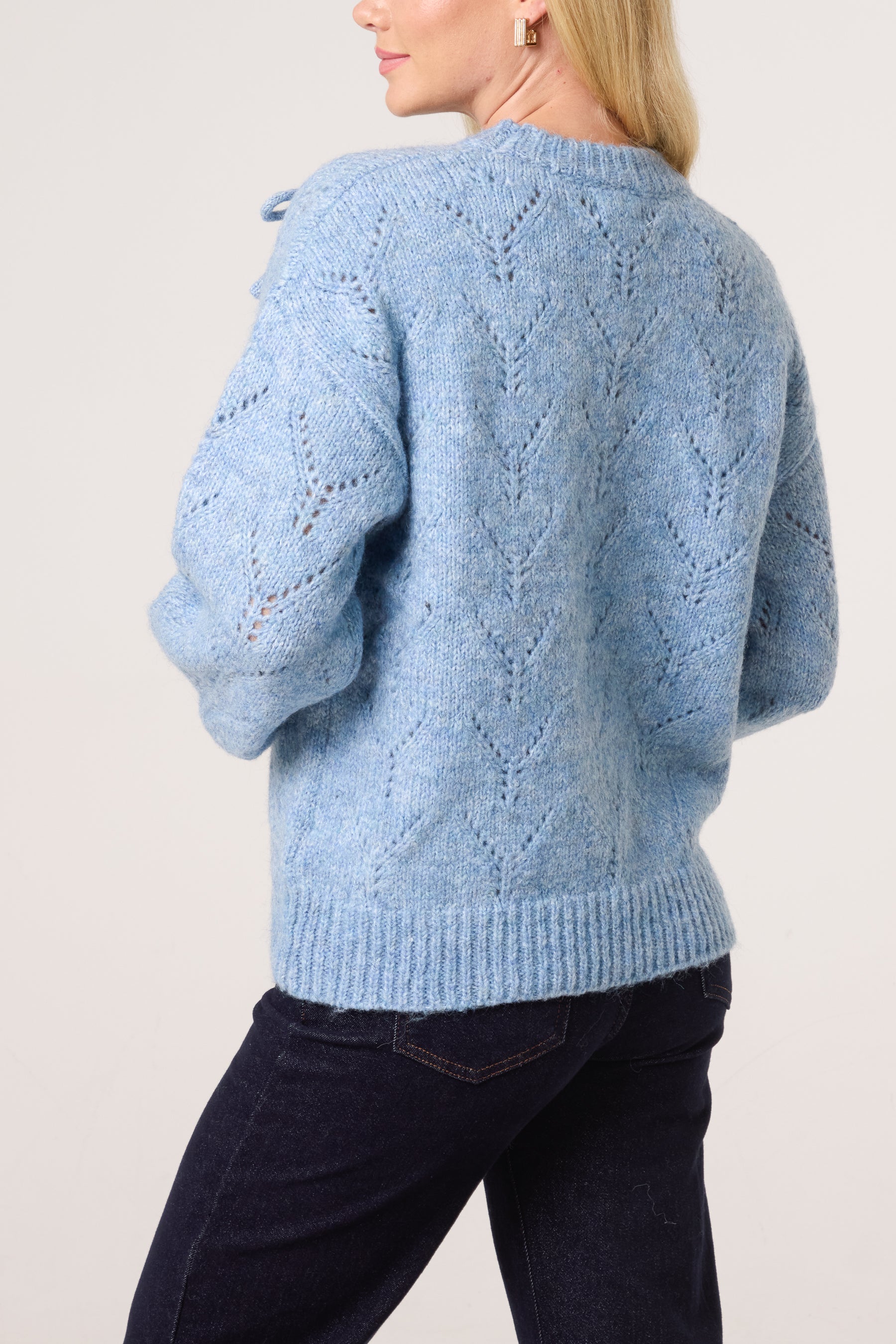 Bow Accent Textured Knit Jumper