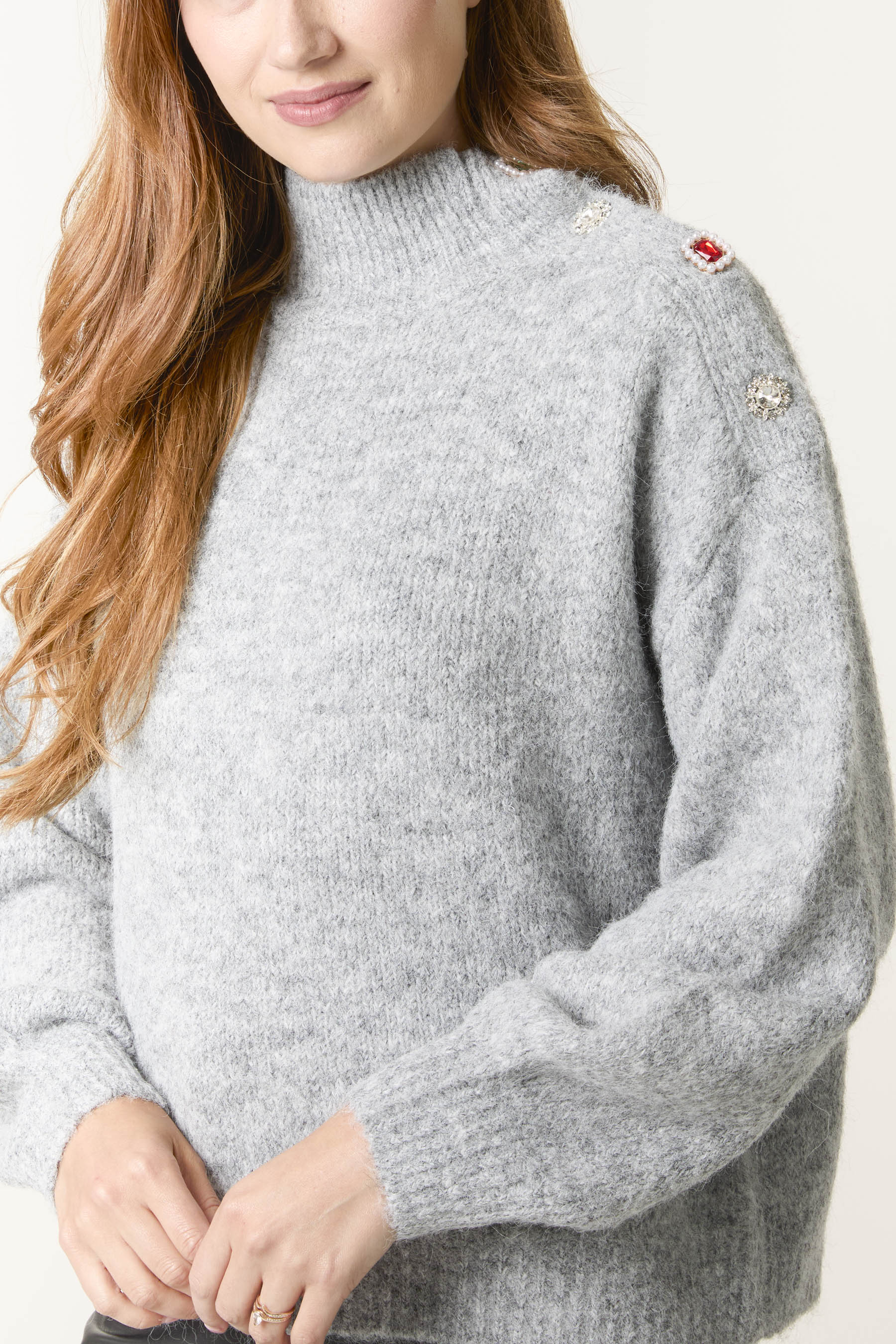 Jewel Shoulder High Neck Knit Jumper