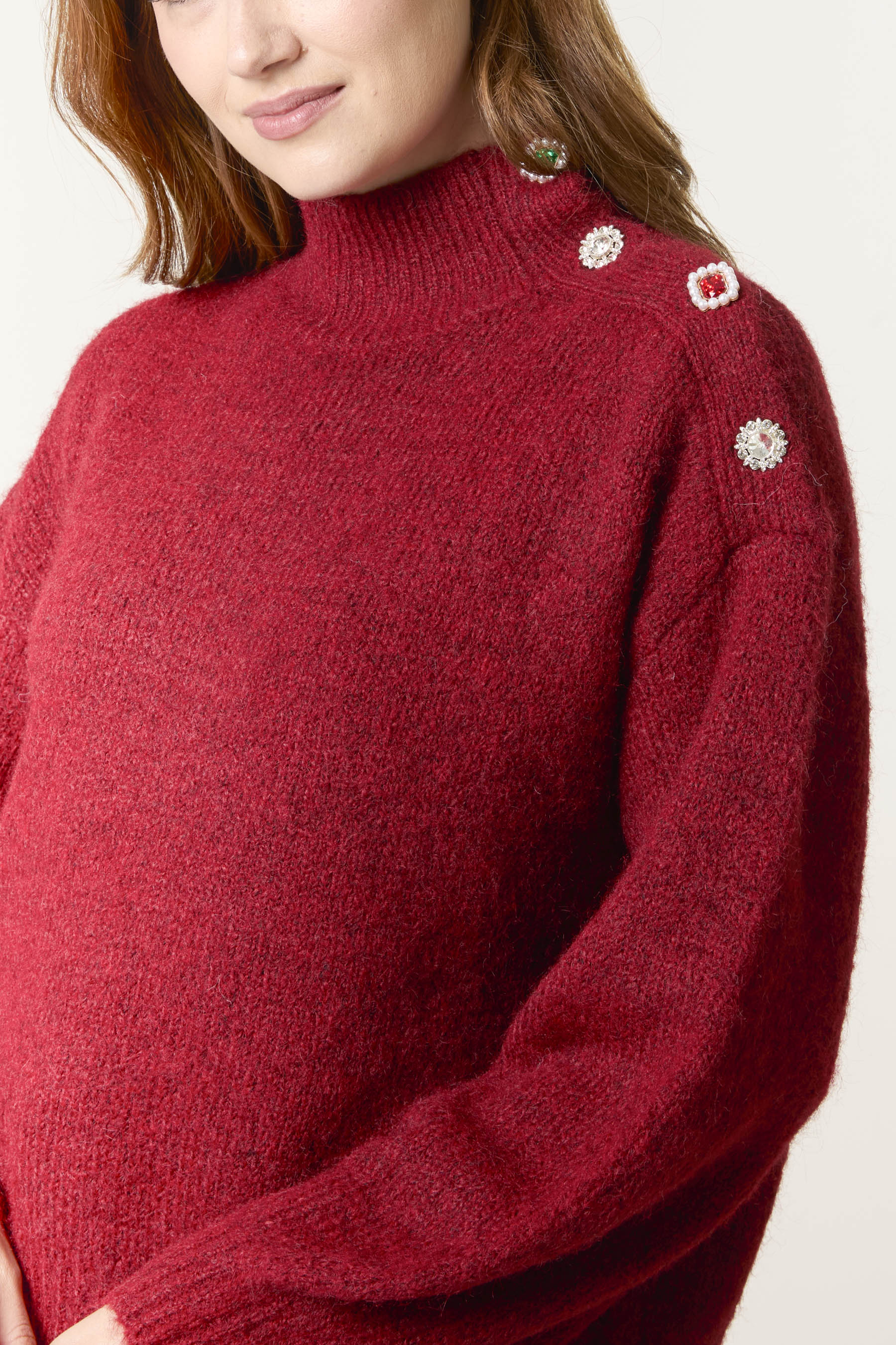 Jewel Shoulder High Neck Knit Jumper