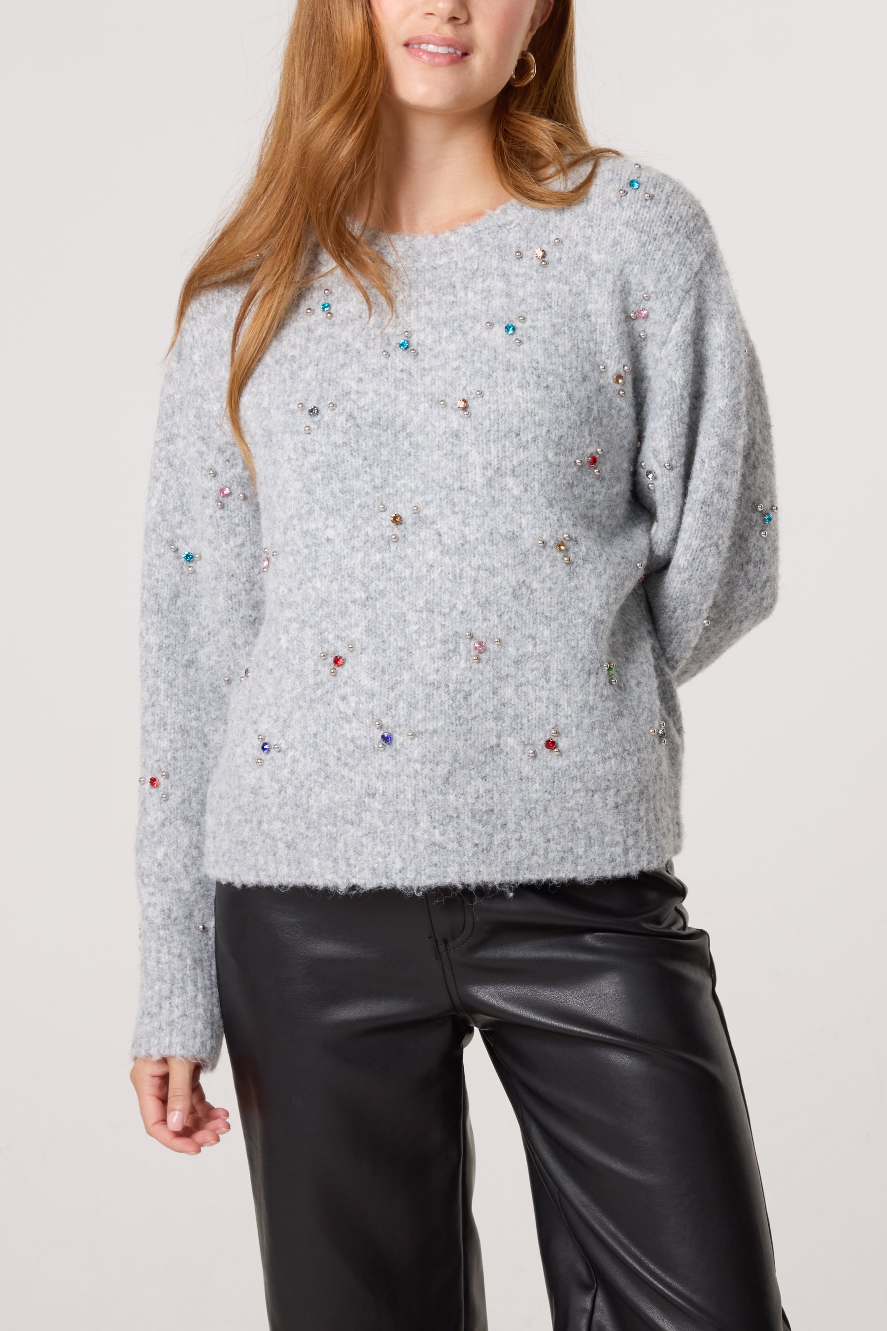 Colourful Diamante Embellished Knit Jumper