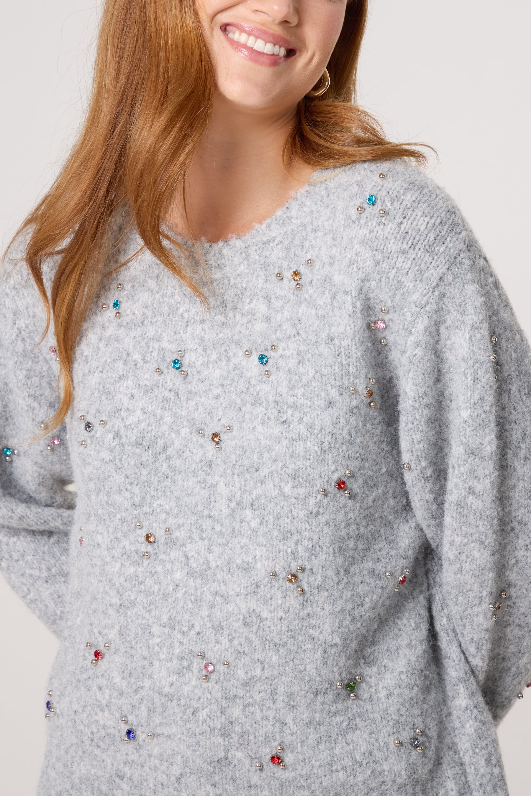 Colourful Diamante Embellished Knit Jumper