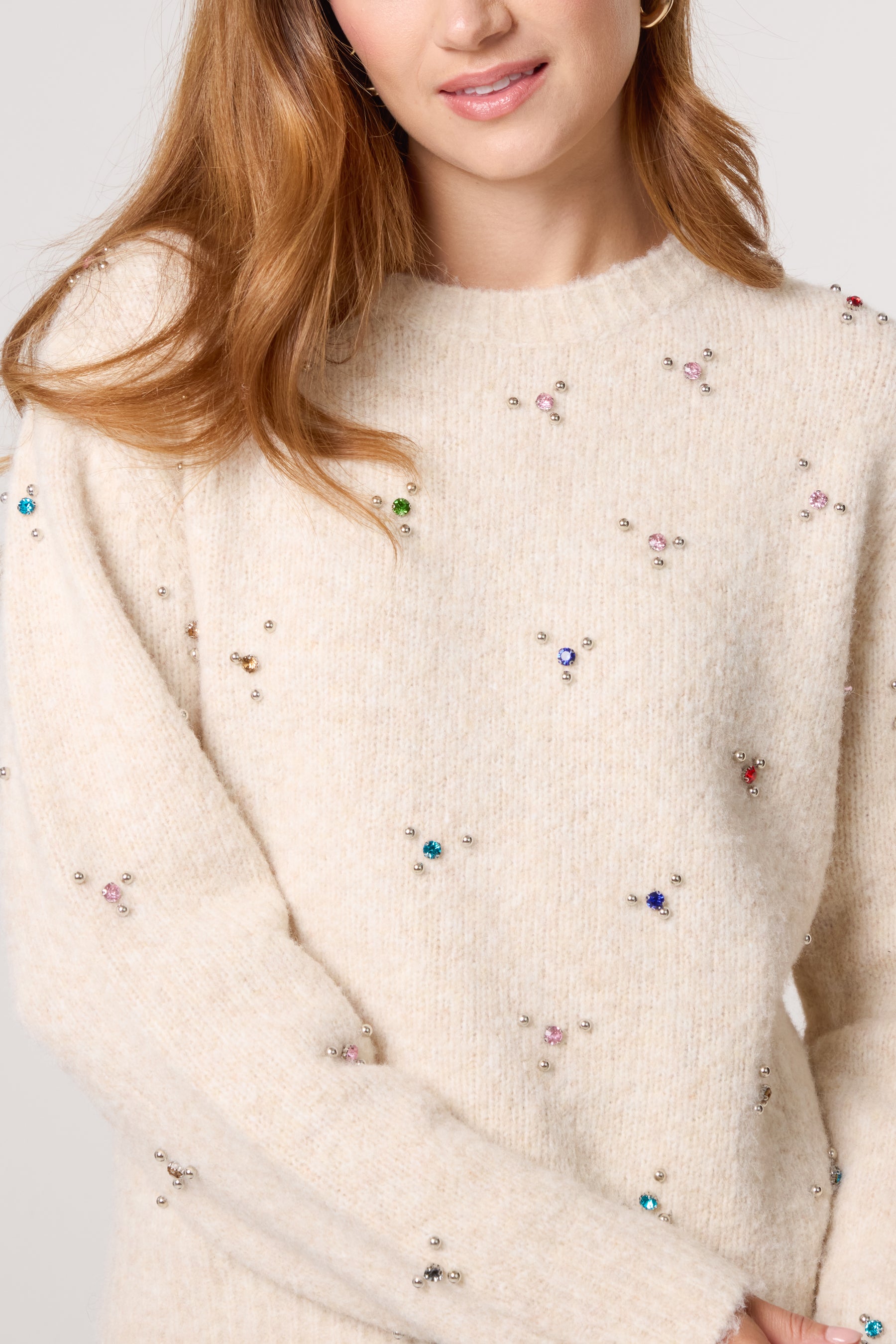 Colourful Diamante Embellished Knit Jumper