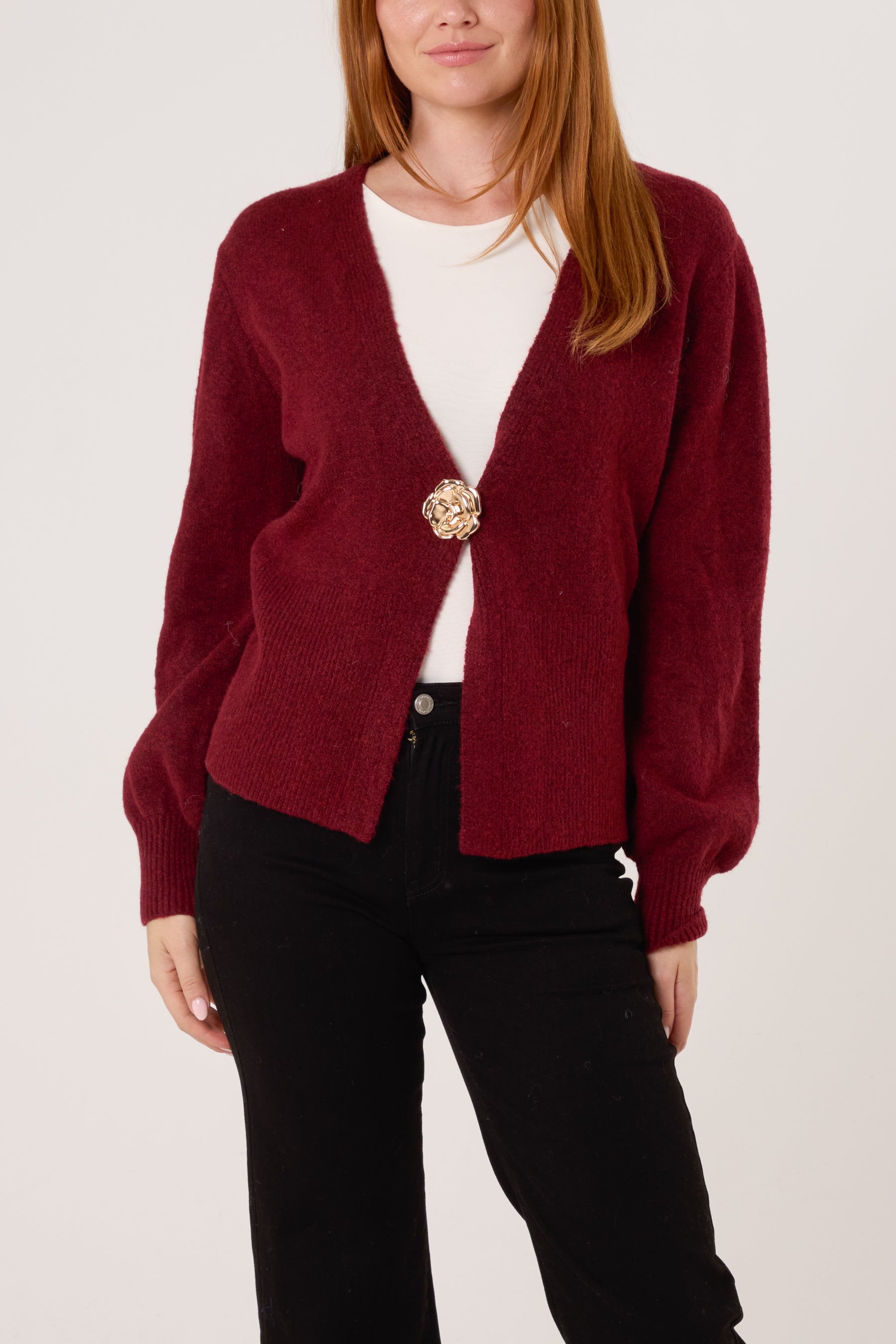 Gold Flower Large Button Knit Cardigan