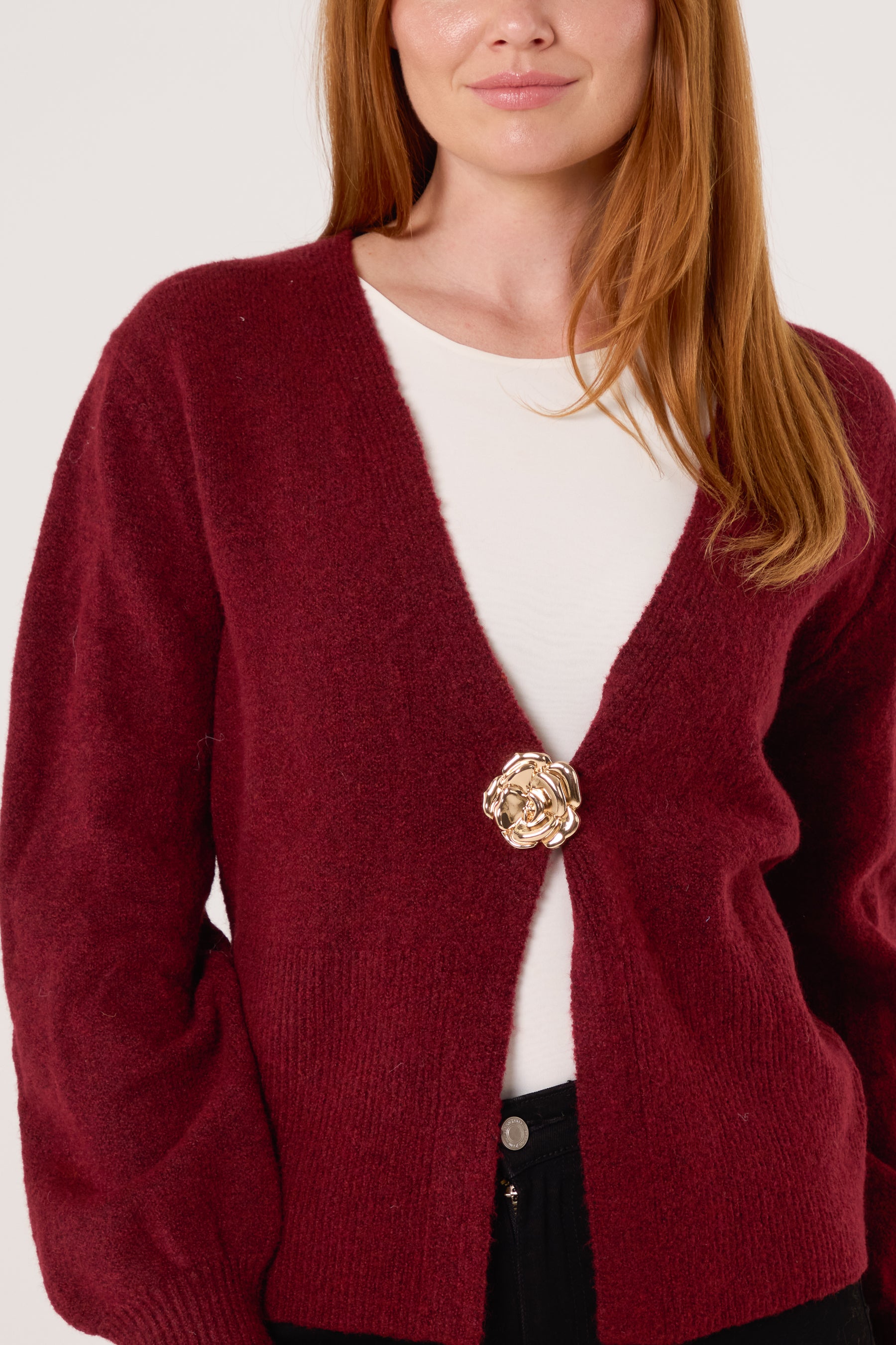 Gold Flower Large Button Knit Cardigan