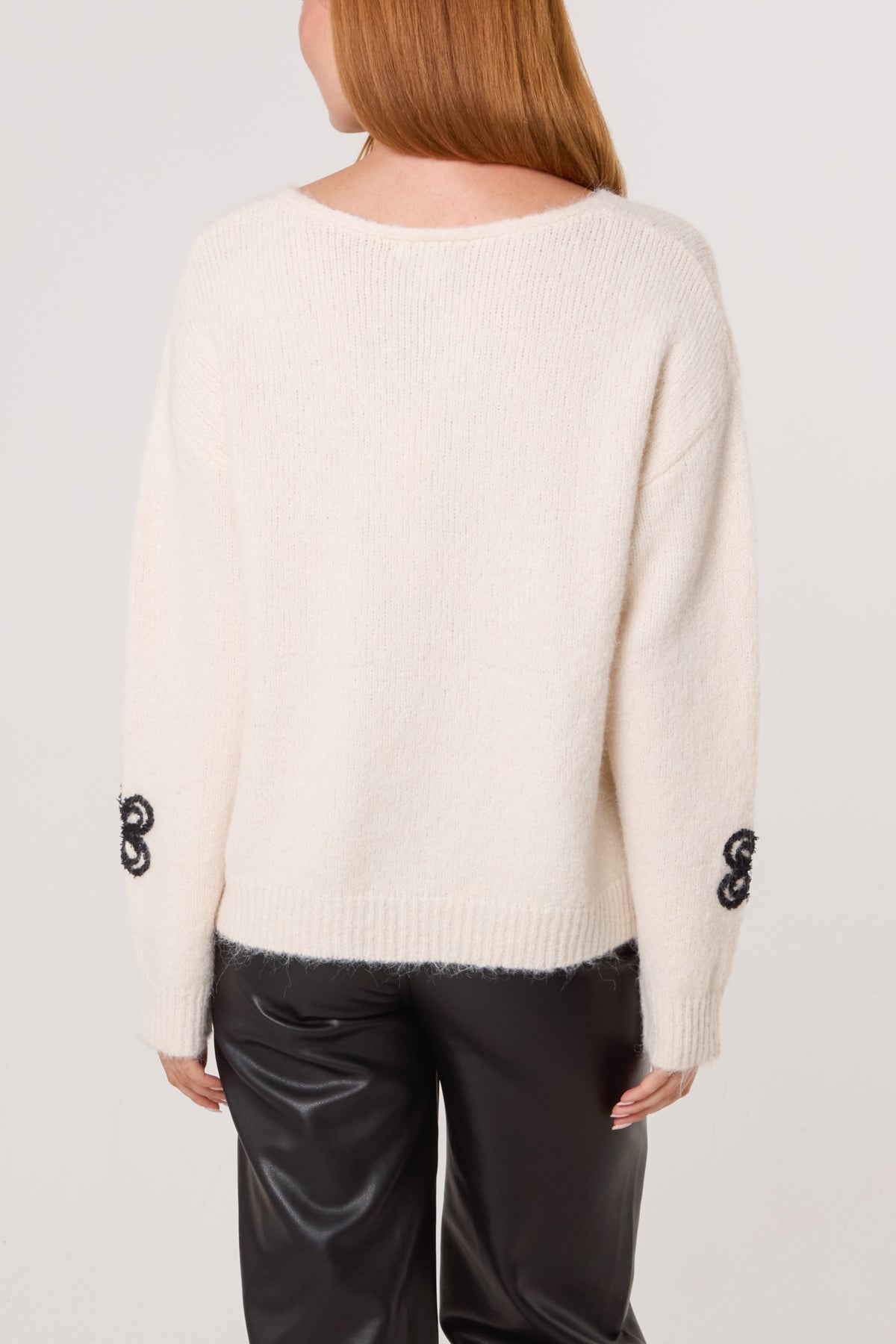 Embellished Flower V-Neck Jumper
