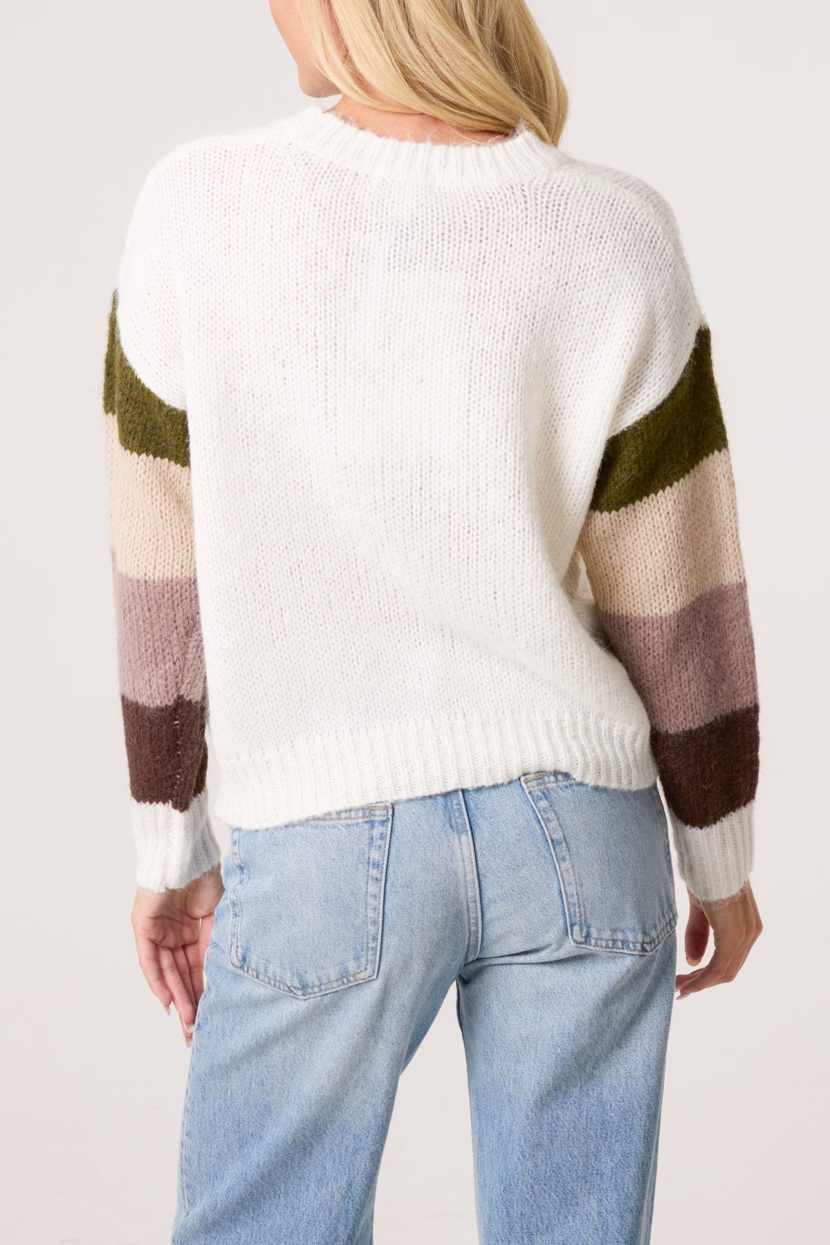 Colourful Floral Embroidery Striped Jumper