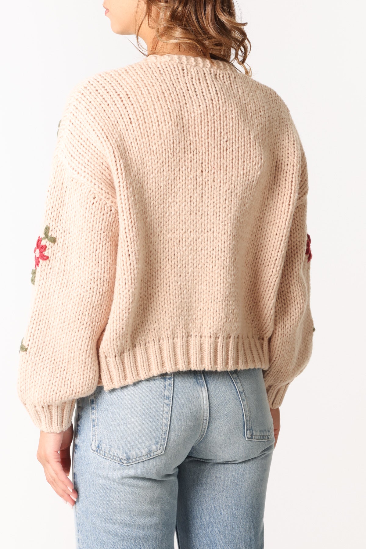 Floral Embroidery Open Knit Cardigan