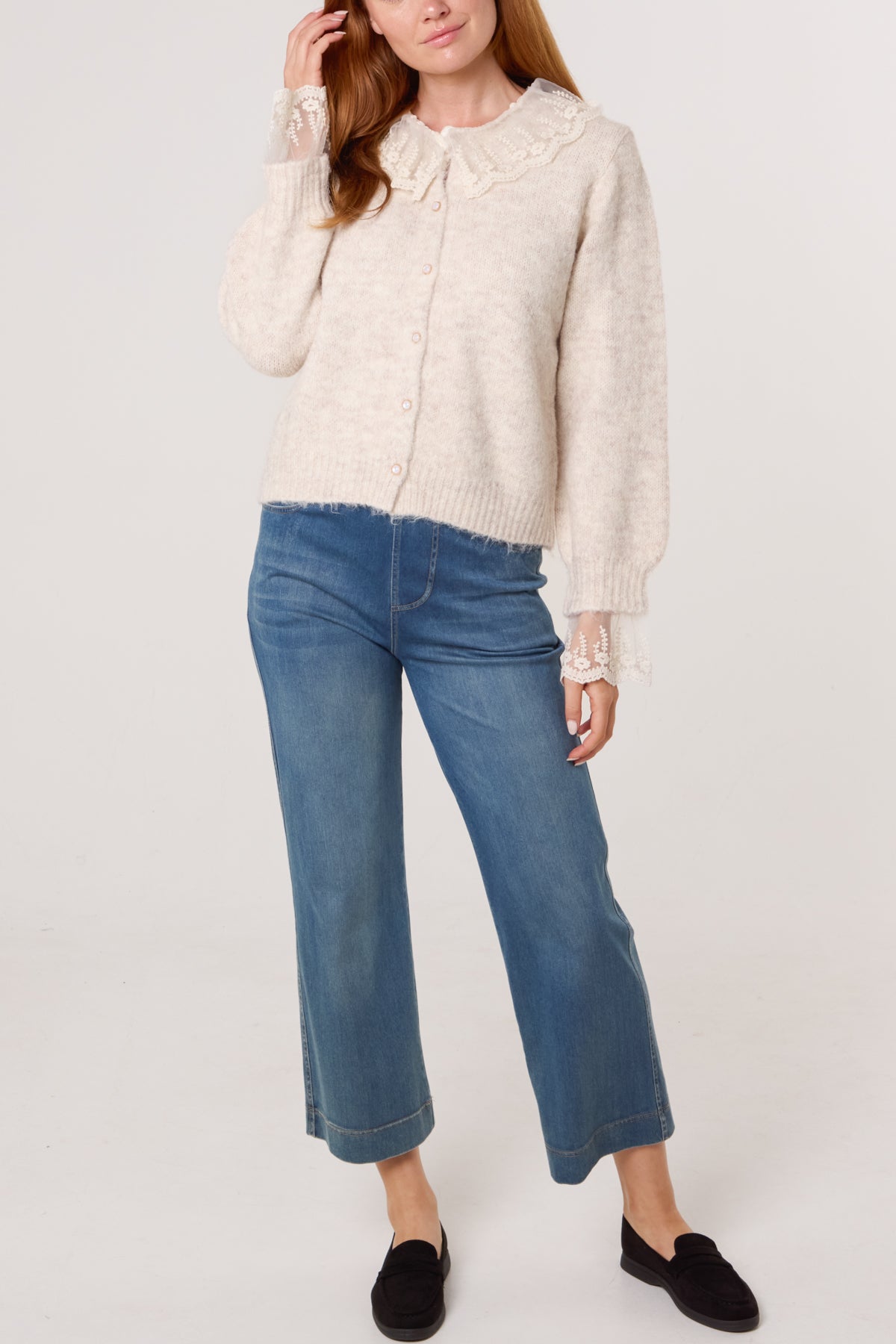 Lace Collar & Cuff Knit Cardigan