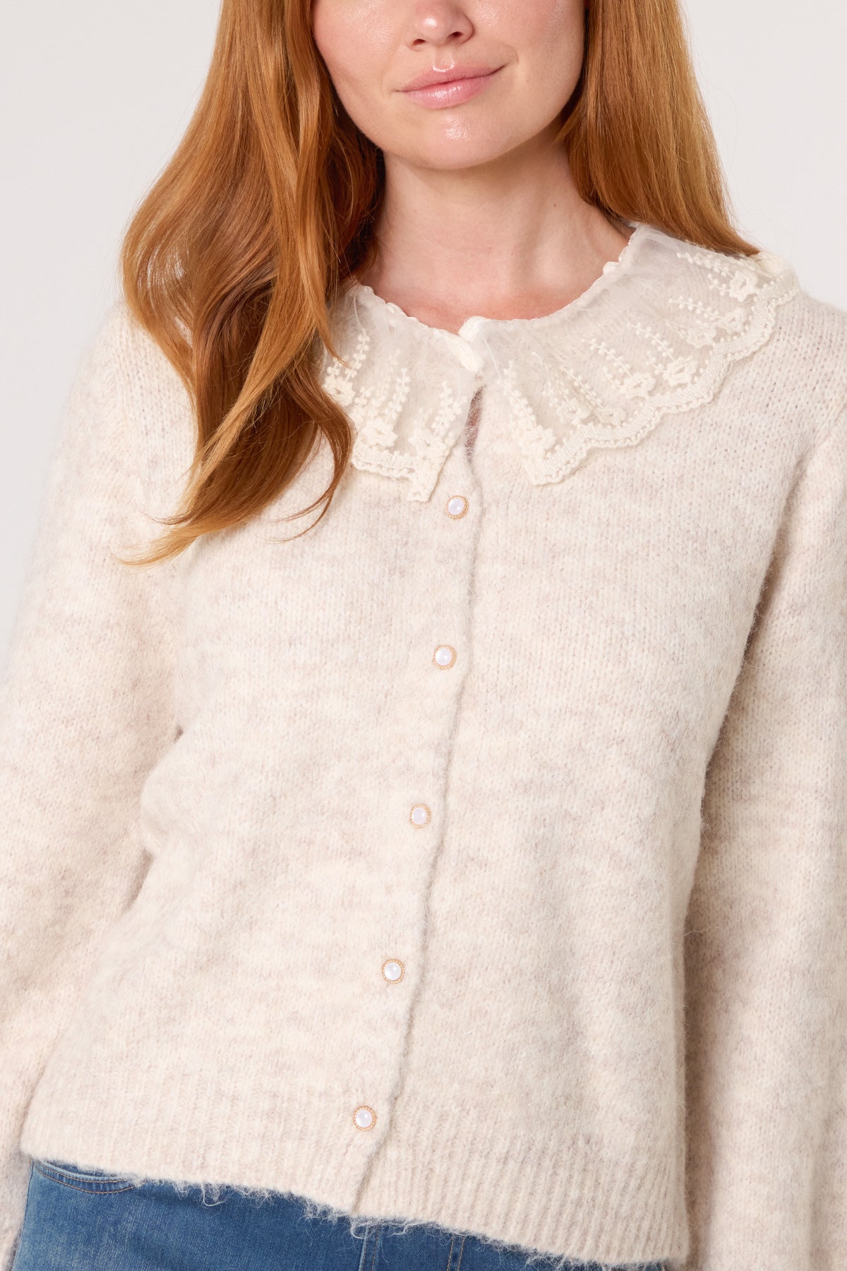 Lace Collar & Cuff Knit Cardigan
