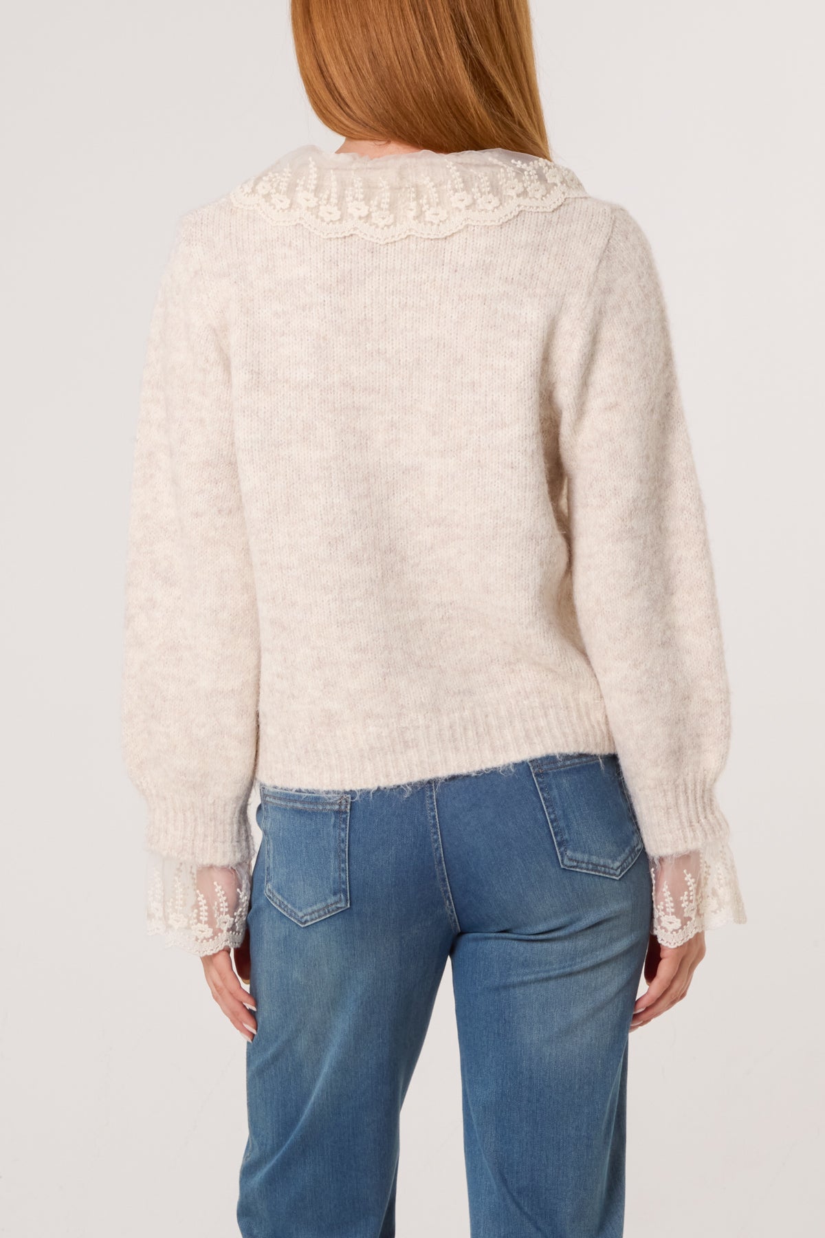 Lace Collar & Cuff Knit Cardigan