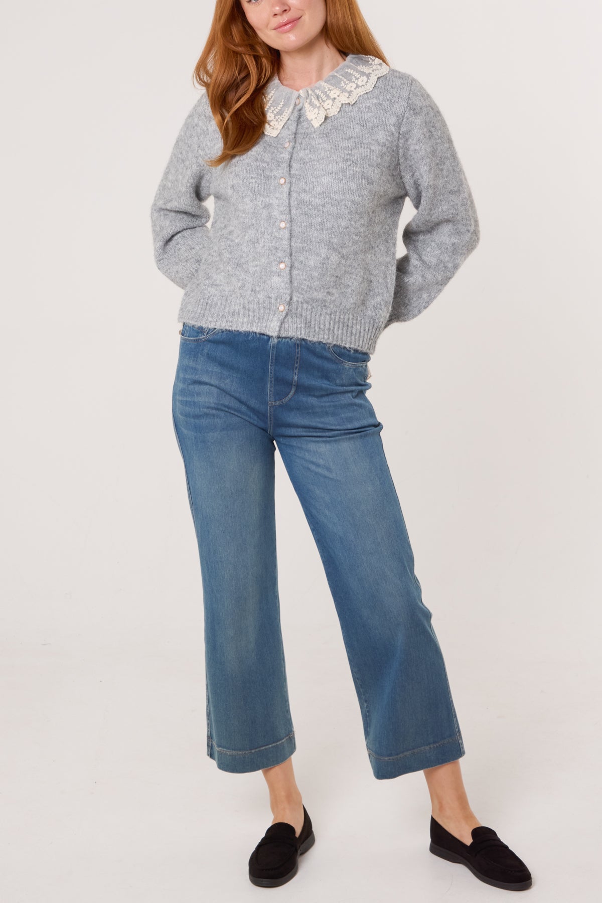 Lace Collar & Cuff Knit Cardigan