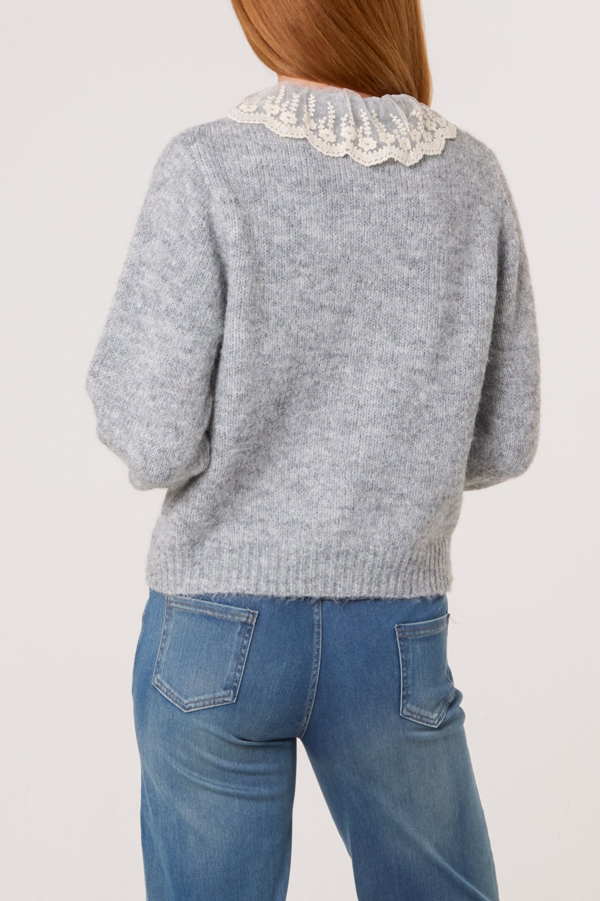 Lace Collar & Cuff Knit Cardigan