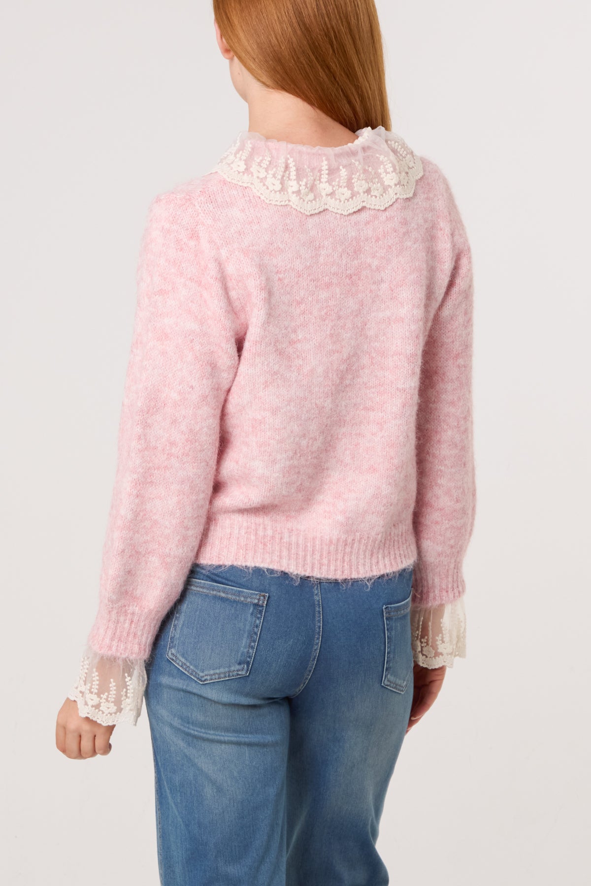 Lace Collar & Cuff Knit Cardigan