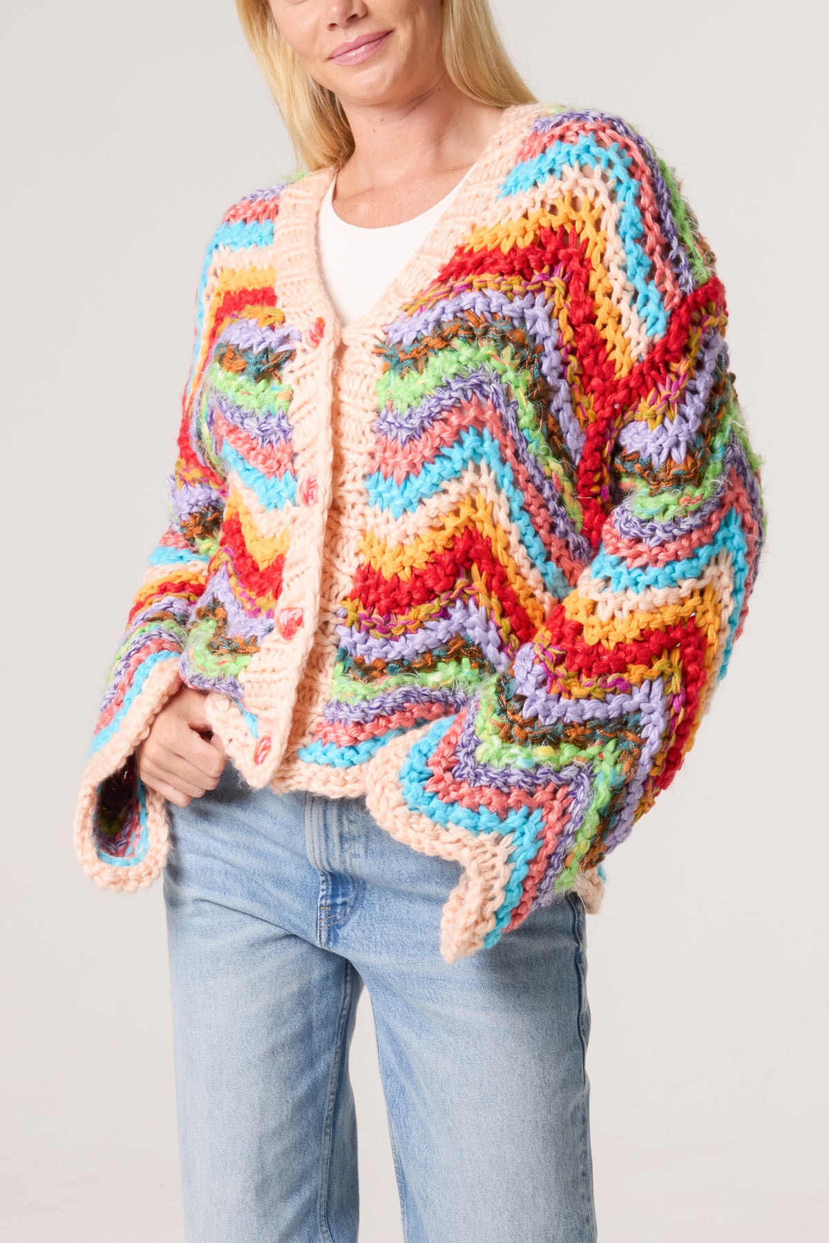 Colourful Zigzag Chunky Hand Knitted Cardigan