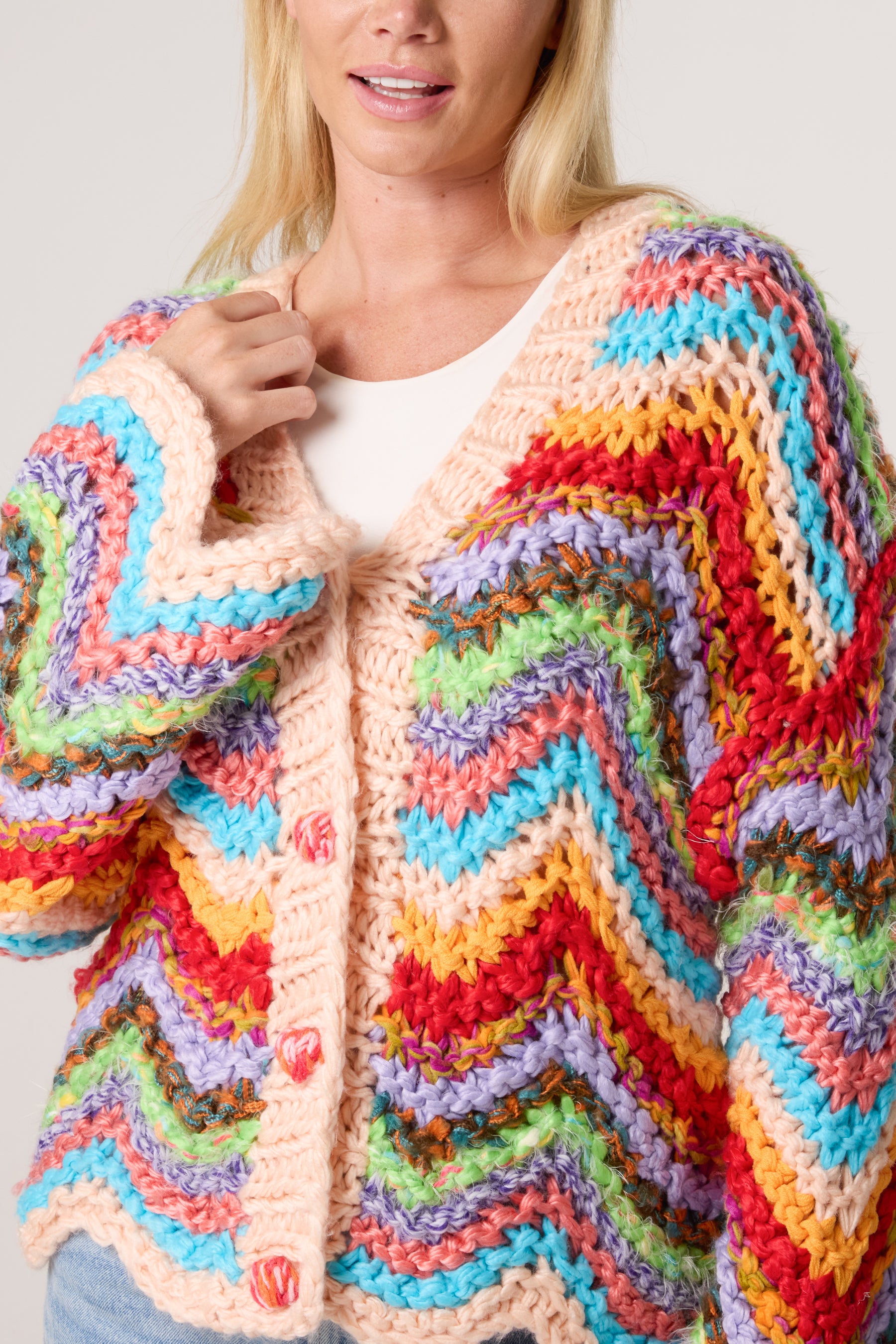 Colourful Zigzag Chunky Knitted Cardigan