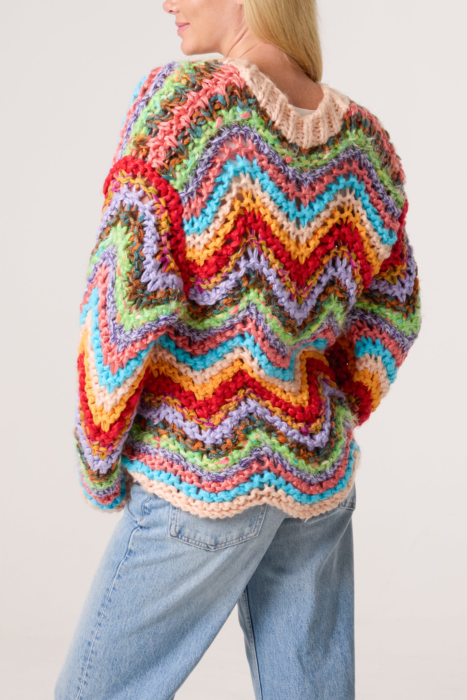 Colourful Zigzag Chunky Knitted Cardigan