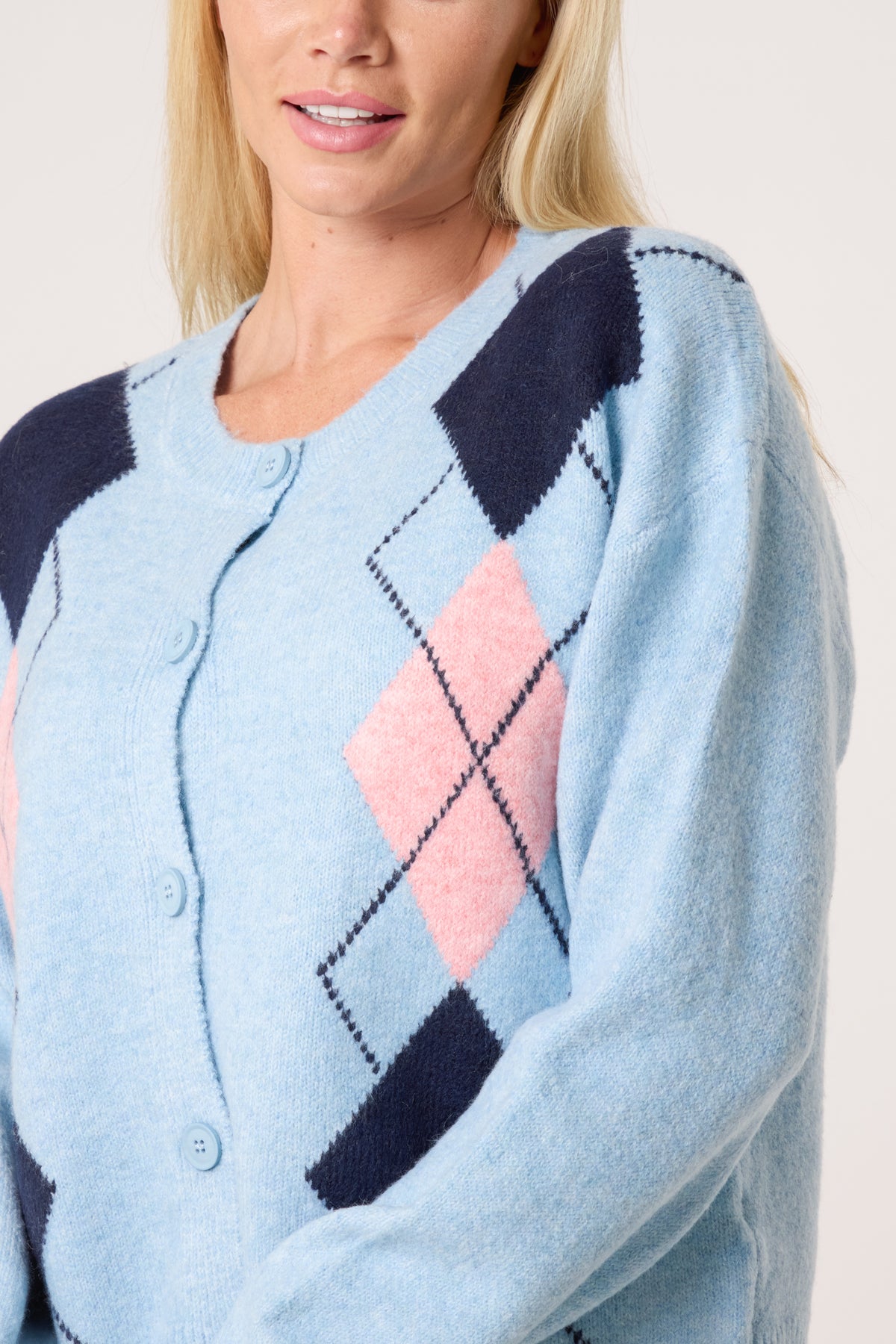 Diamond Argyle Round Neck Cardigan