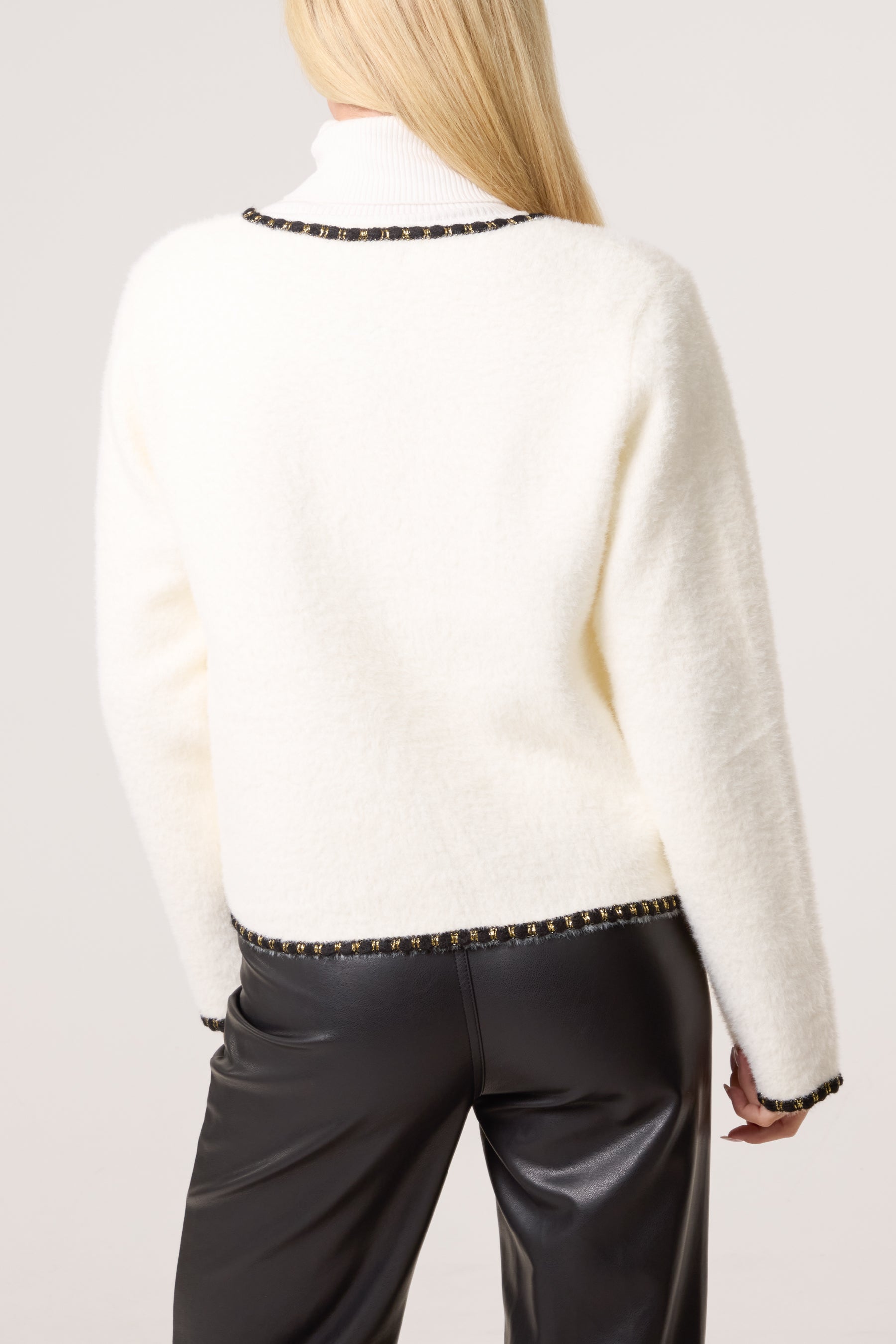 Plain Knit Contrast Trim Cardigan