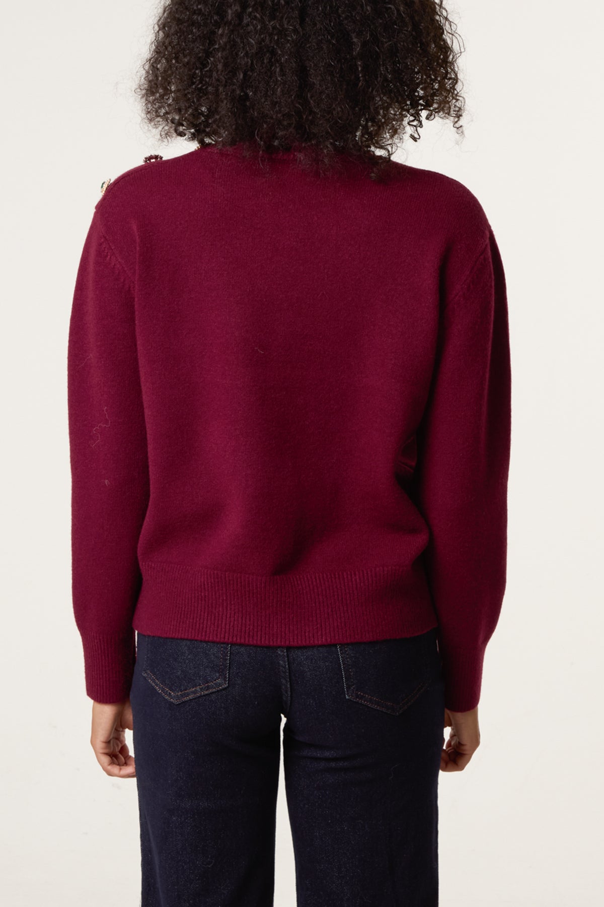 Jewelled Shoulder High Neck Jumper
