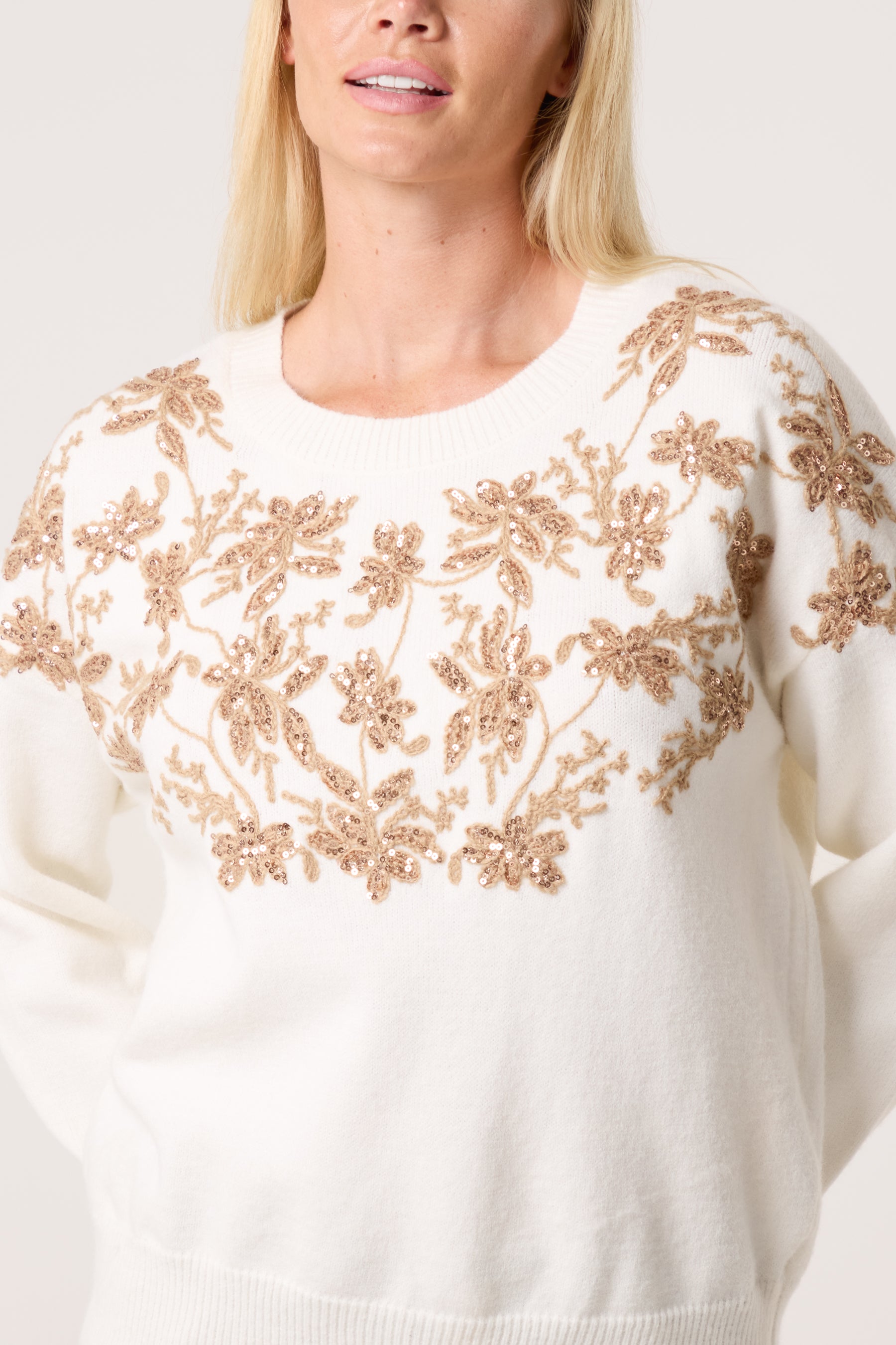 Gold Embellished & Embroidered Floral Jumper
