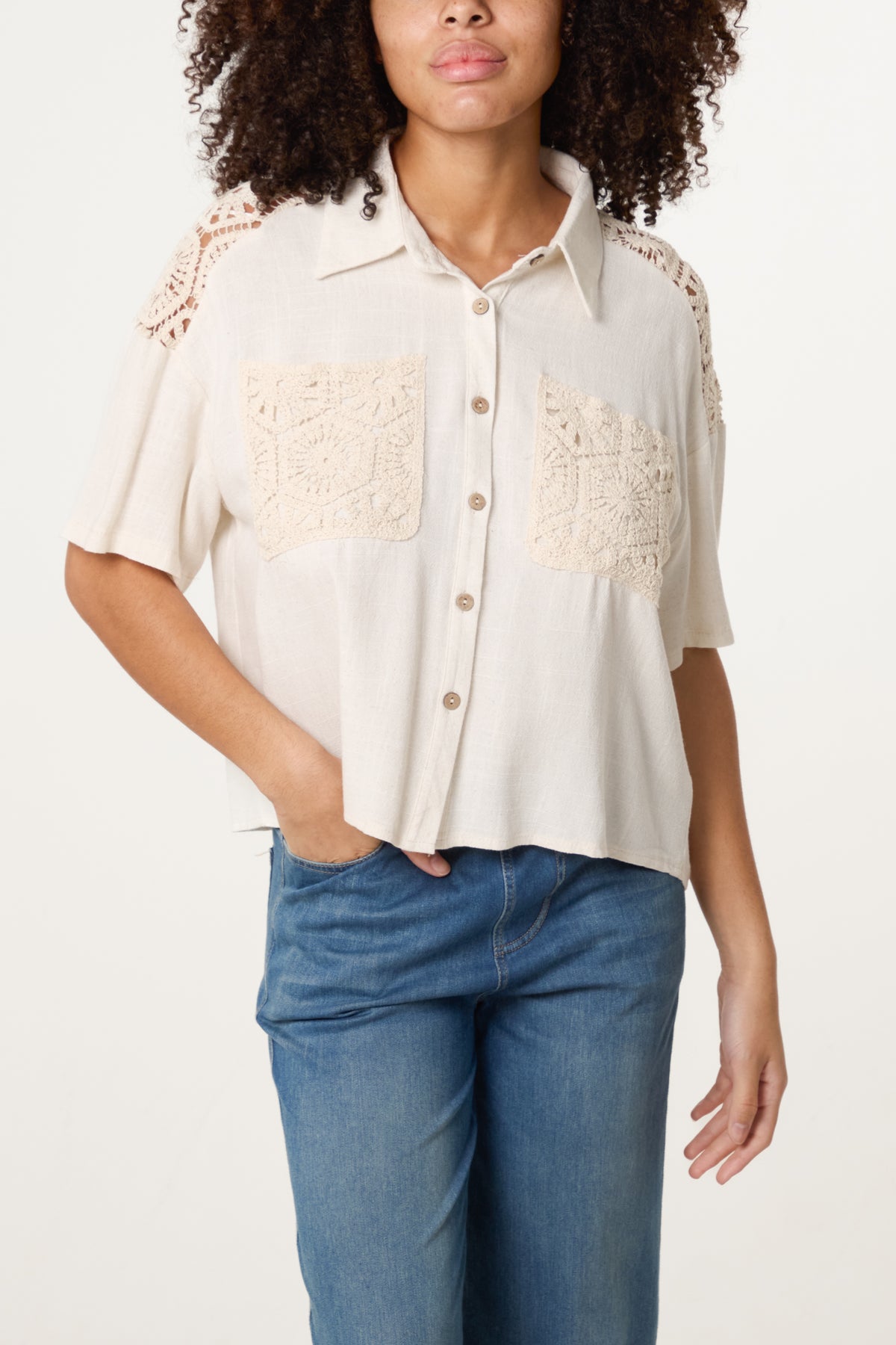 Crochet & Linen Loose Fit Shirt