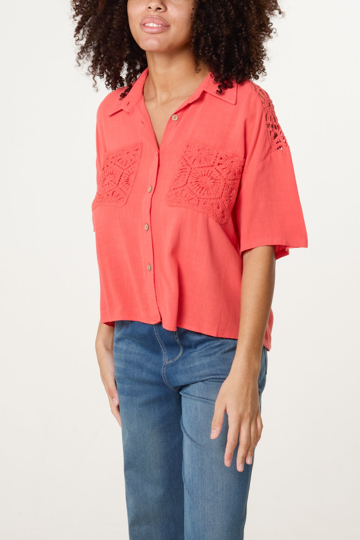 Crochet & Linen Loose Fit Shirt