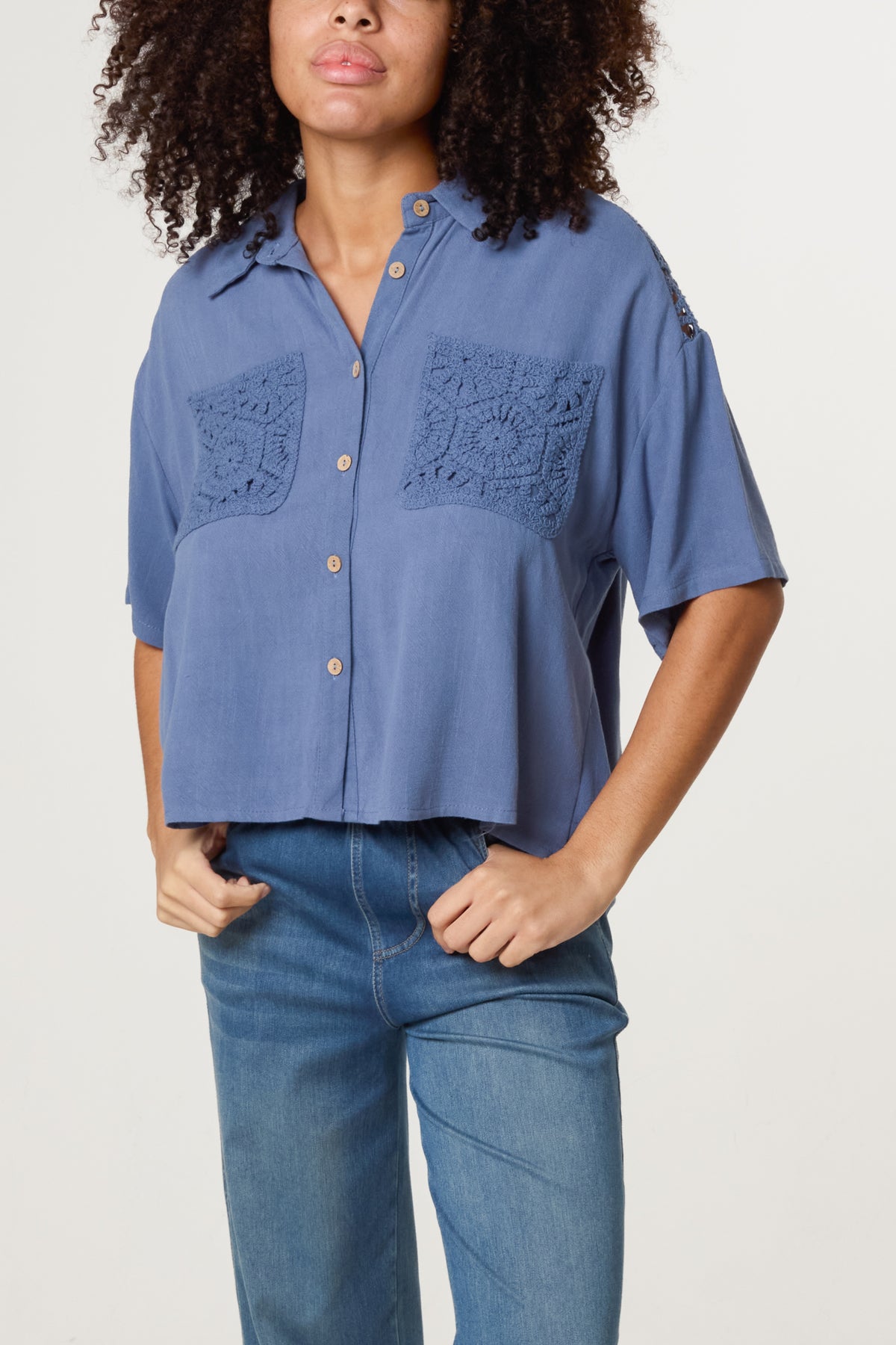 Crochet & Linen Loose Fit Shirt