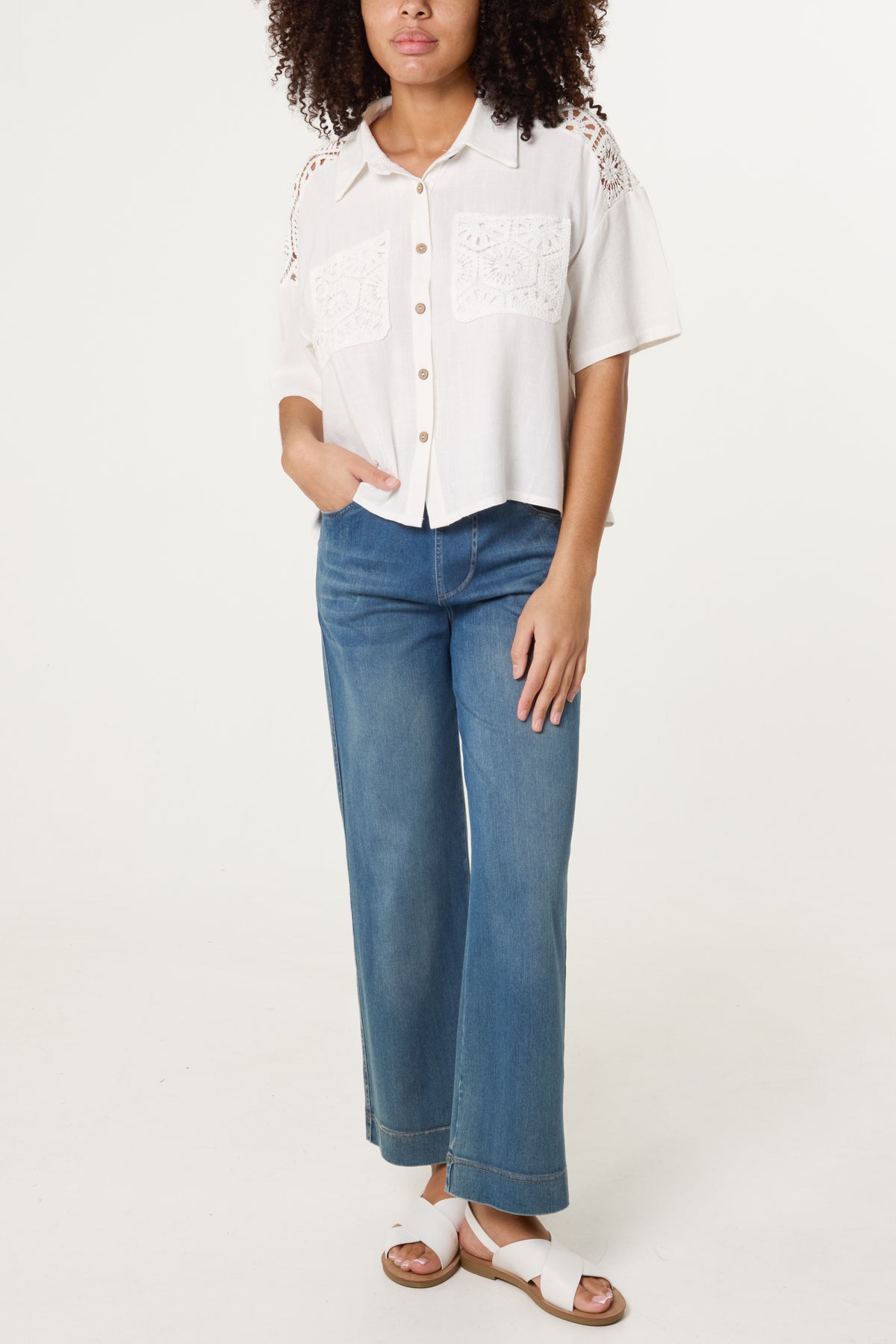 Crochet & Linen Loose Fit Shirt