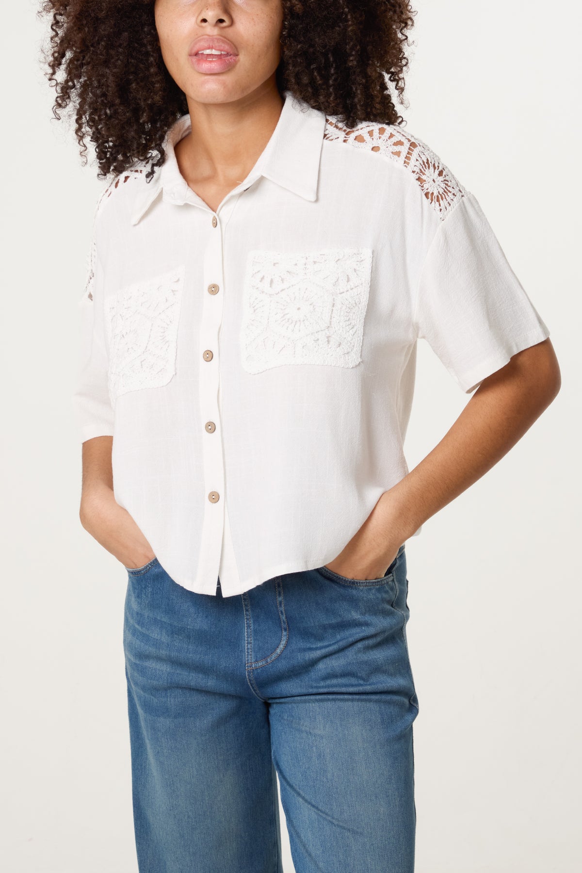 Crochet & Linen Loose Fit Shirt