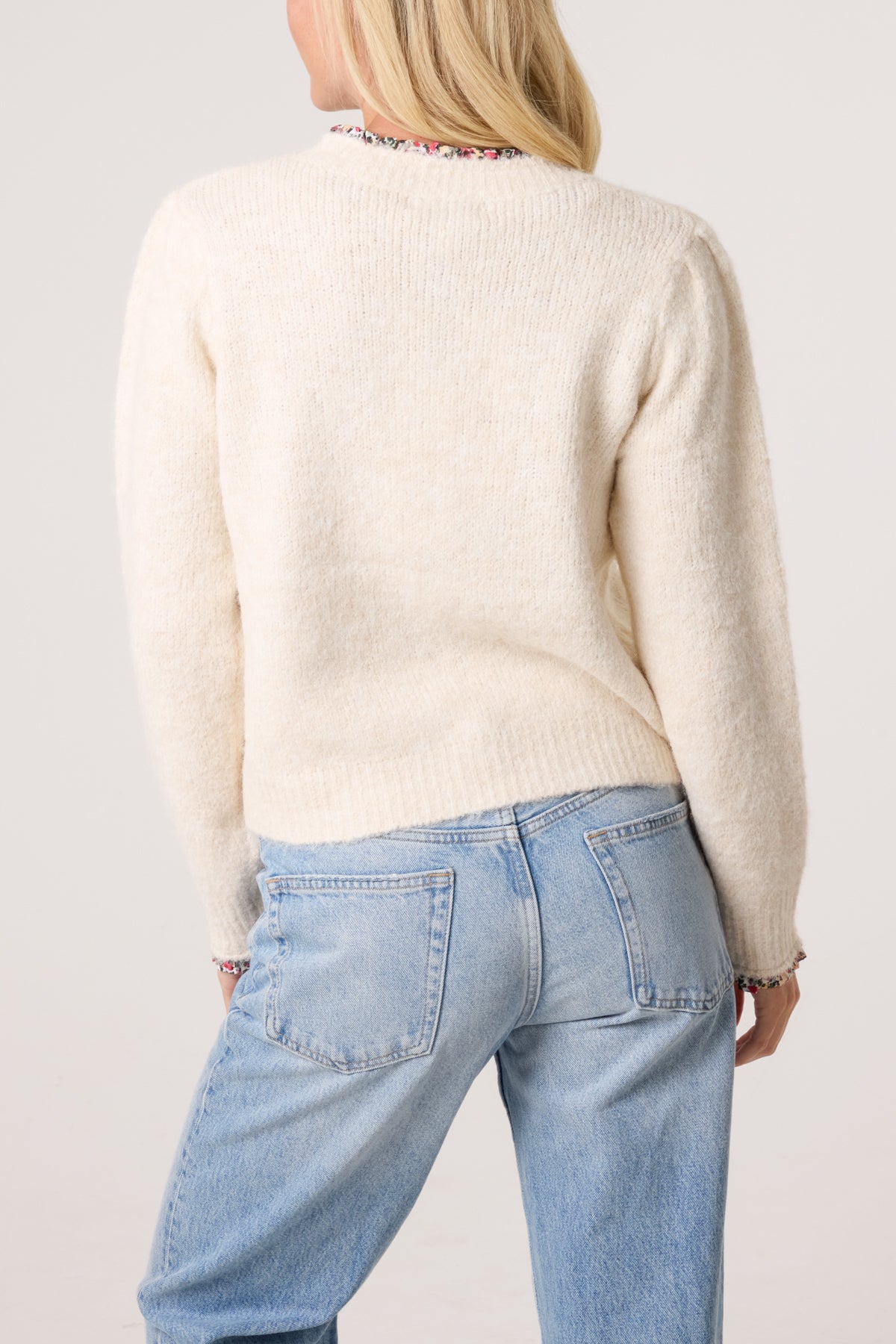 Floral Ruffle Trim Knit Cardigan