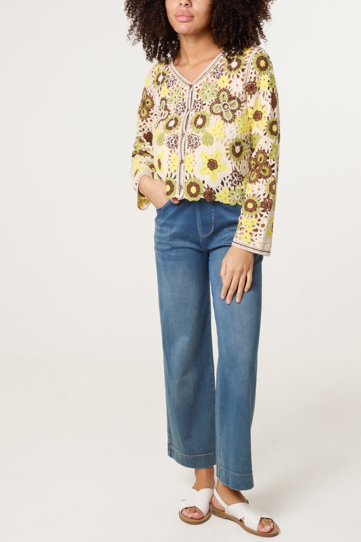 Floral Crochet V Cardigan