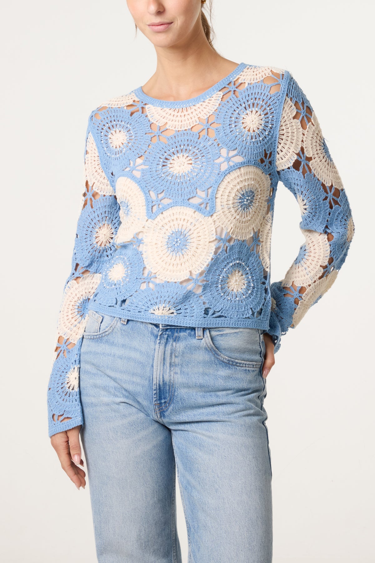 Beaded Circular Floral Crochet Top