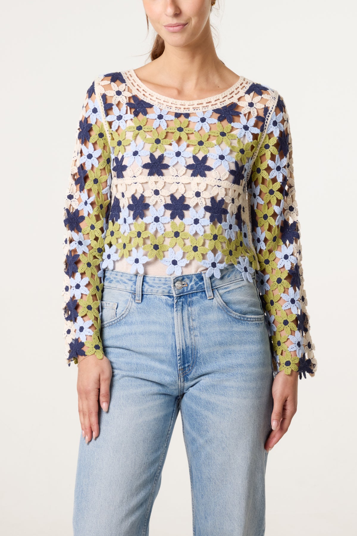 Floral Crochet Cropped Jumper