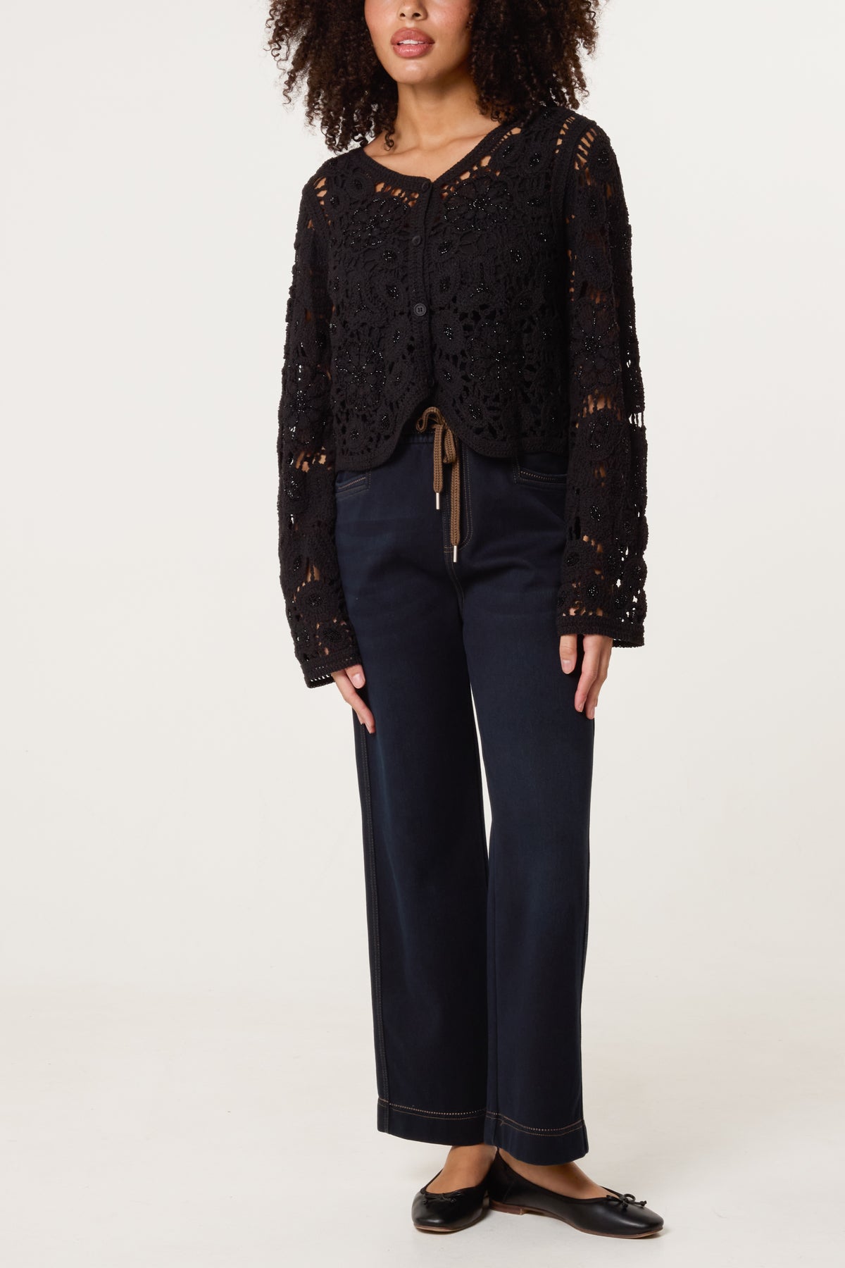 Mandala Flowers Beaded Crochet Cardigan