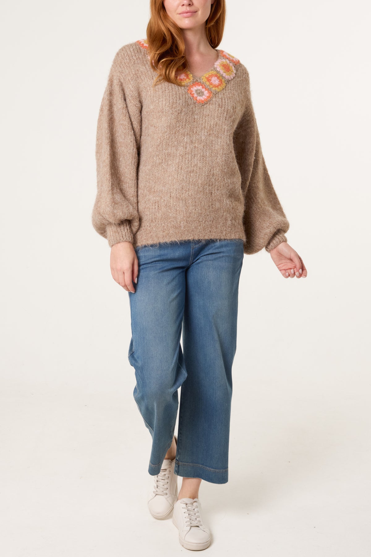 Flower V-Neck Knit Jumper