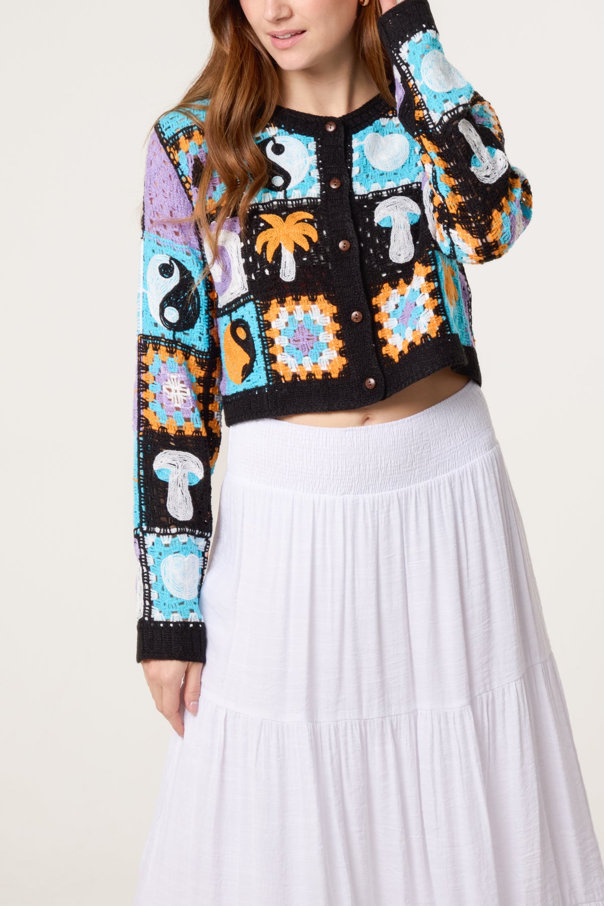 Retro Patchwork Crochet Cardigan