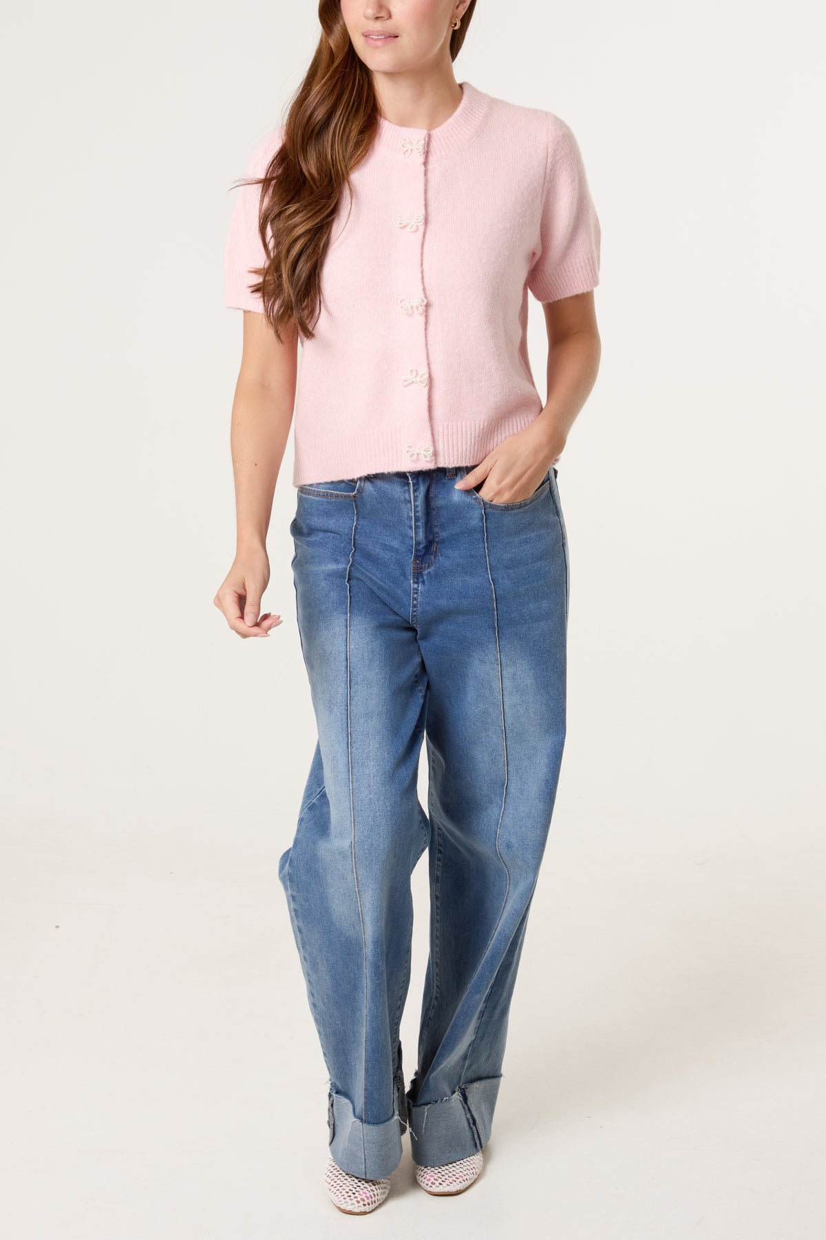 Short Sleeve Fluffy Pearl Cardigans