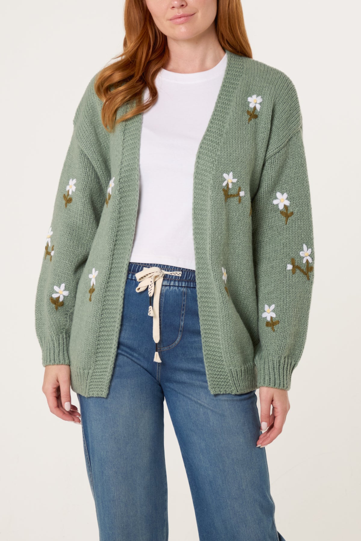 Embroidered Daisy Knit Cardigan