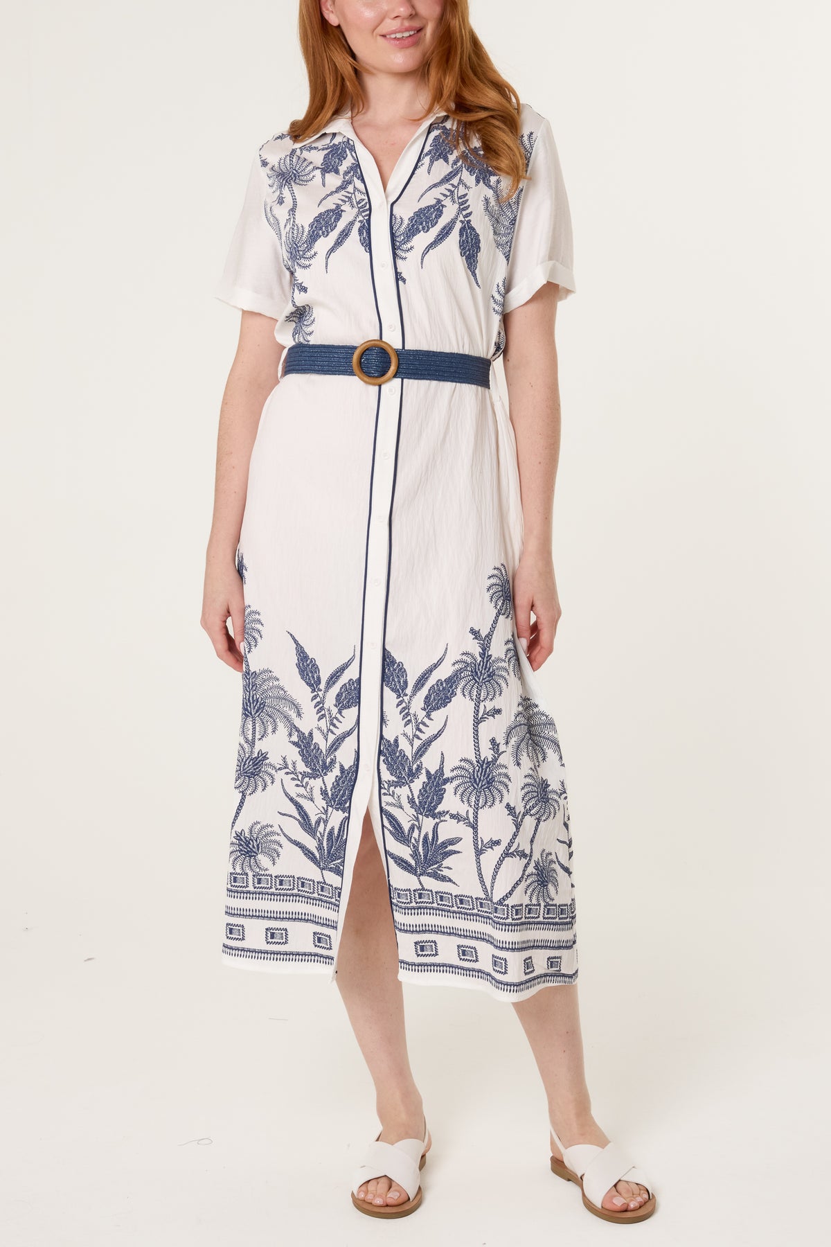 Jungle Embroidery Button & Belted Dress