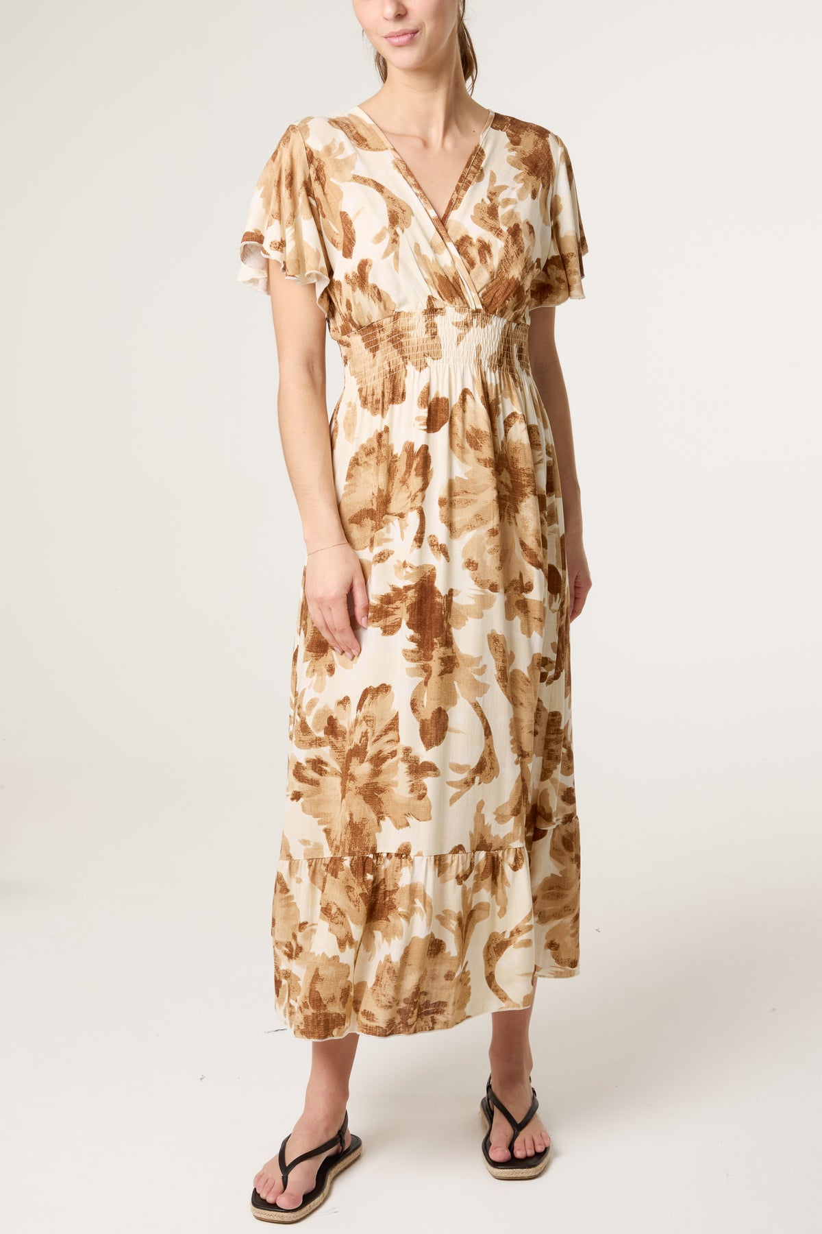 Floral Wrap Front Elastic Dress