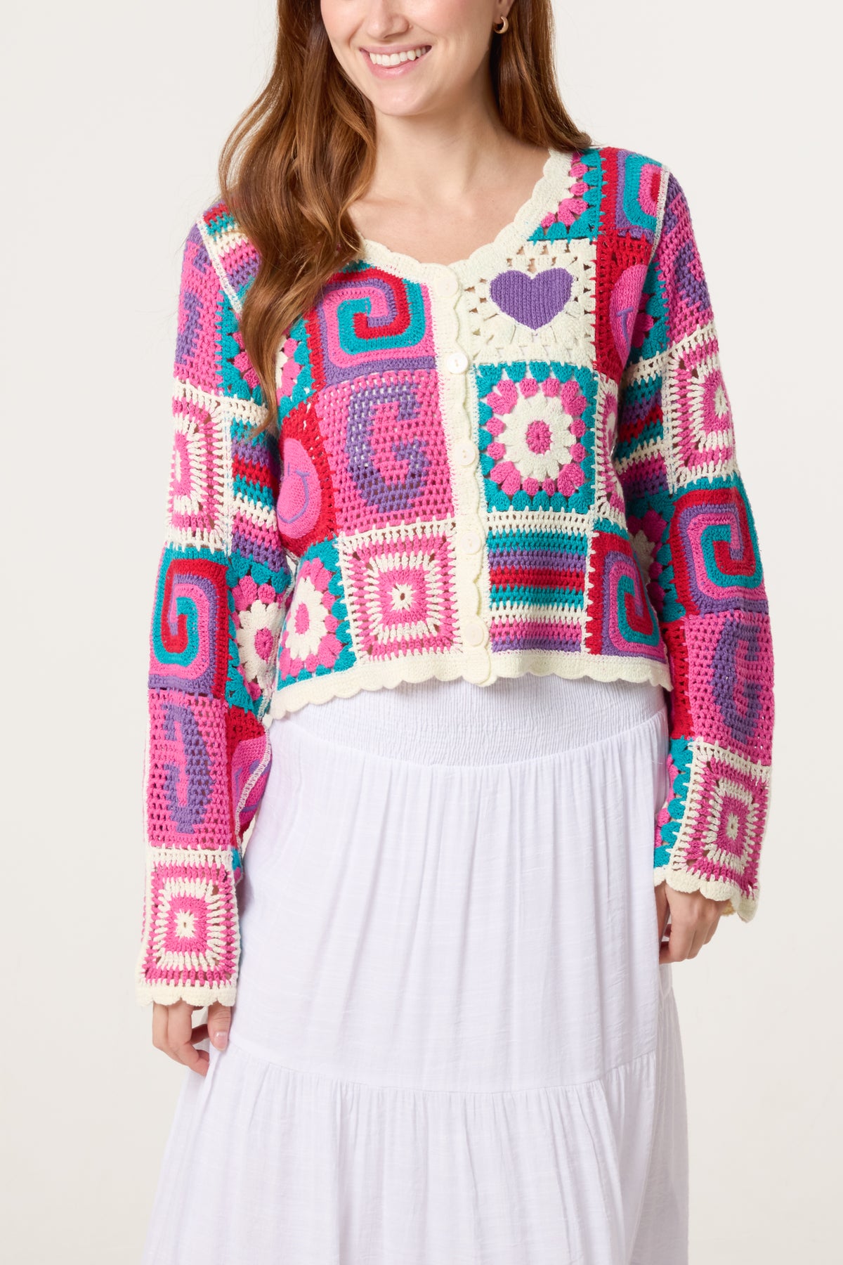 Retro Patchwork Crochet Cardigan